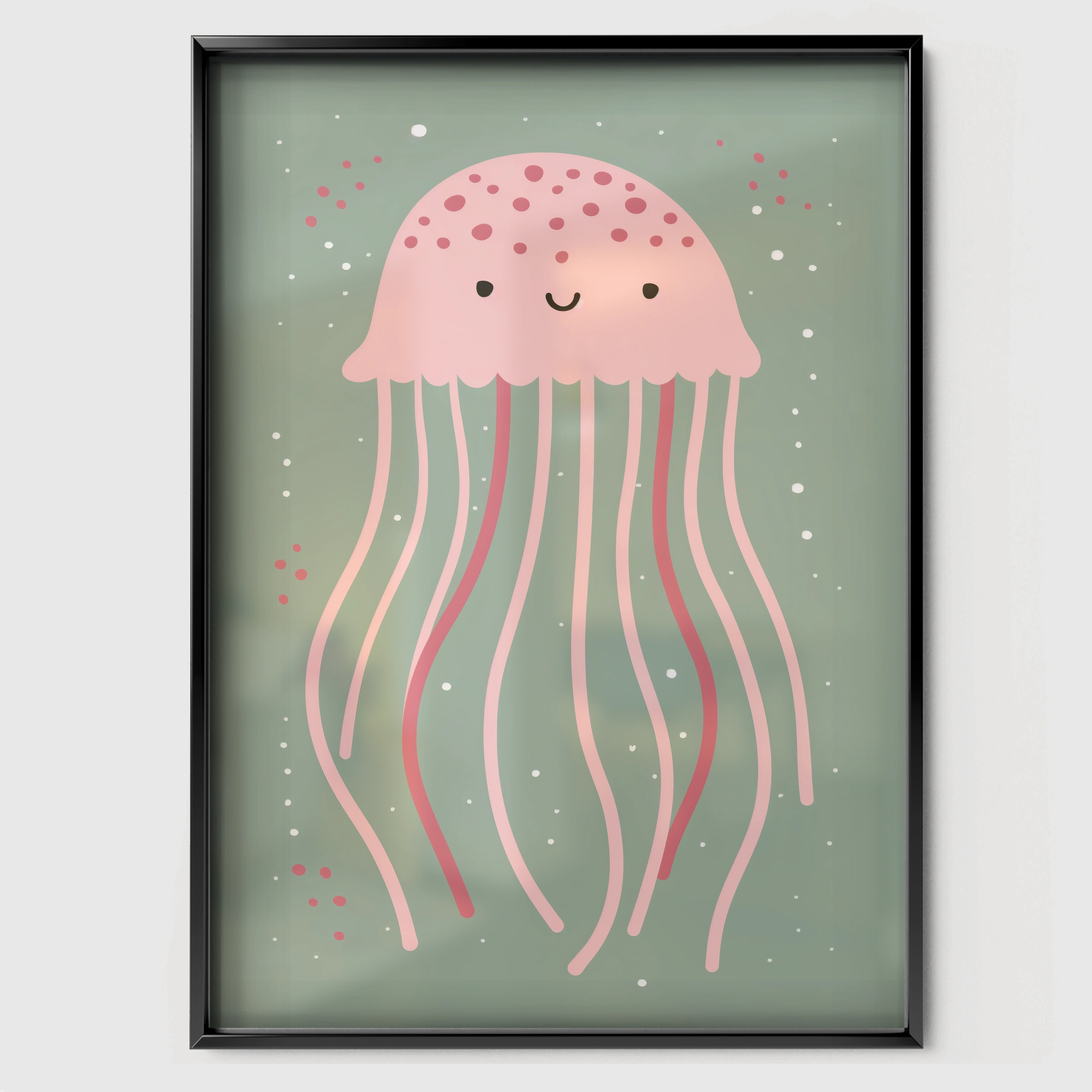 Little Jellyfish Nursery Print - black framed nursery wall art print