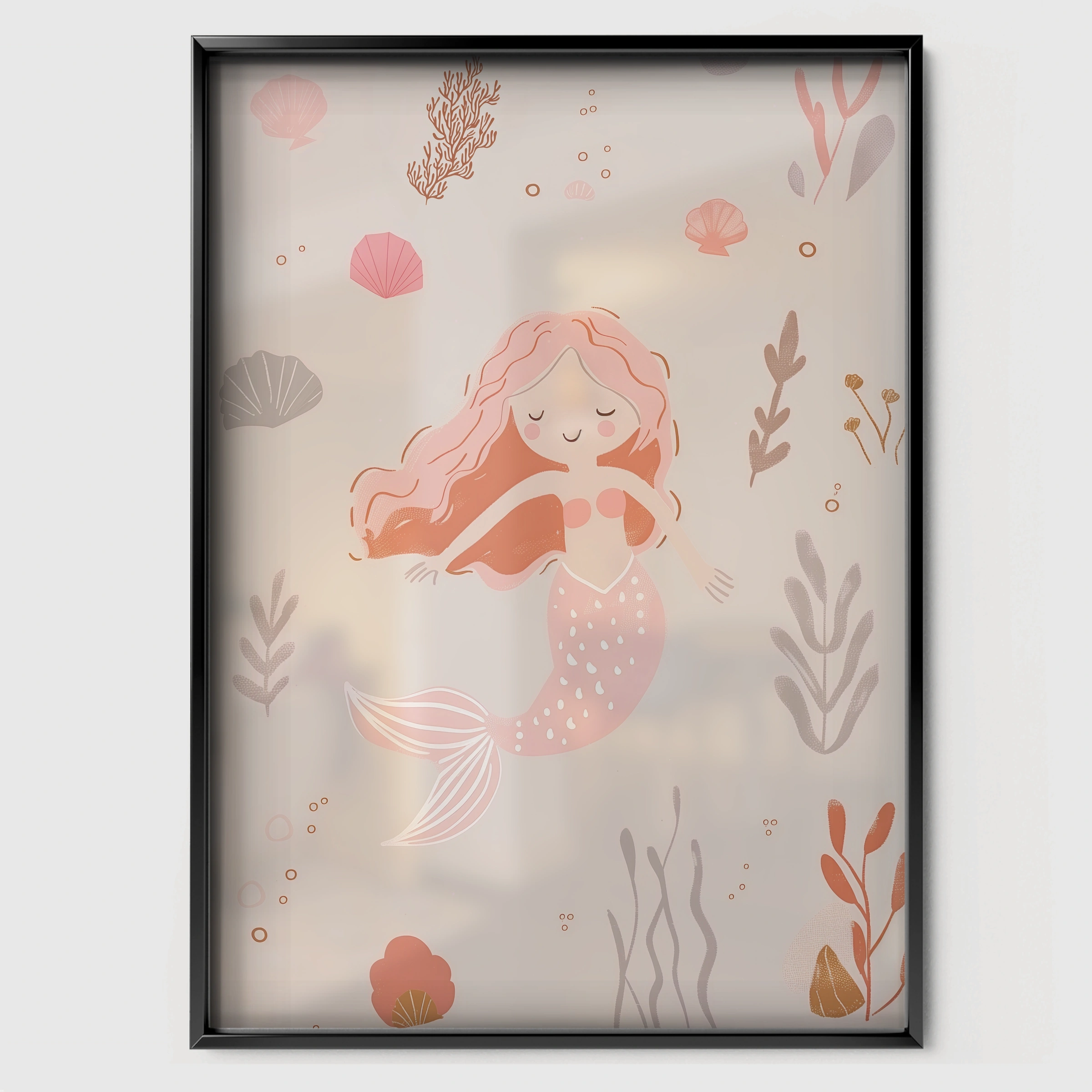 Little Mermaid Nursery Print - black framed nursery wall art print