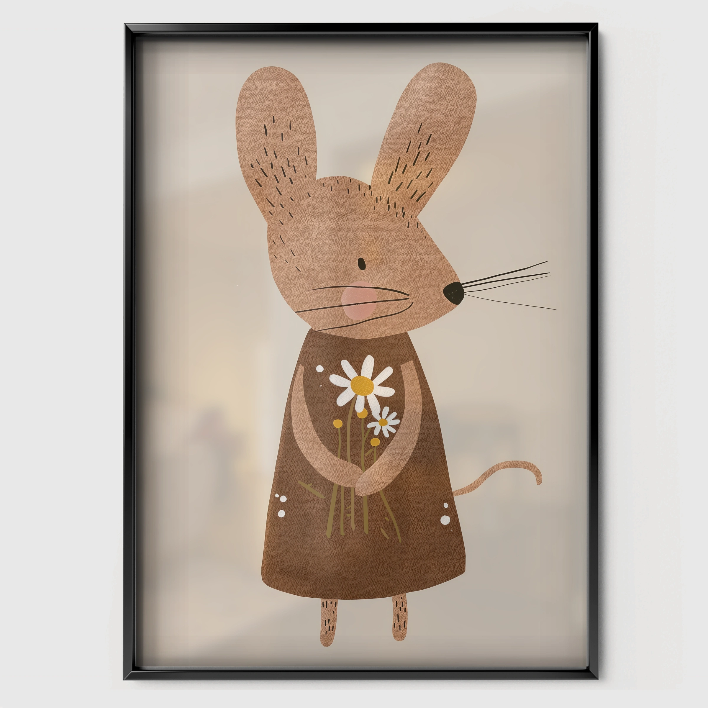 Little Mouse Nursery Print - black framed nursery wall art print