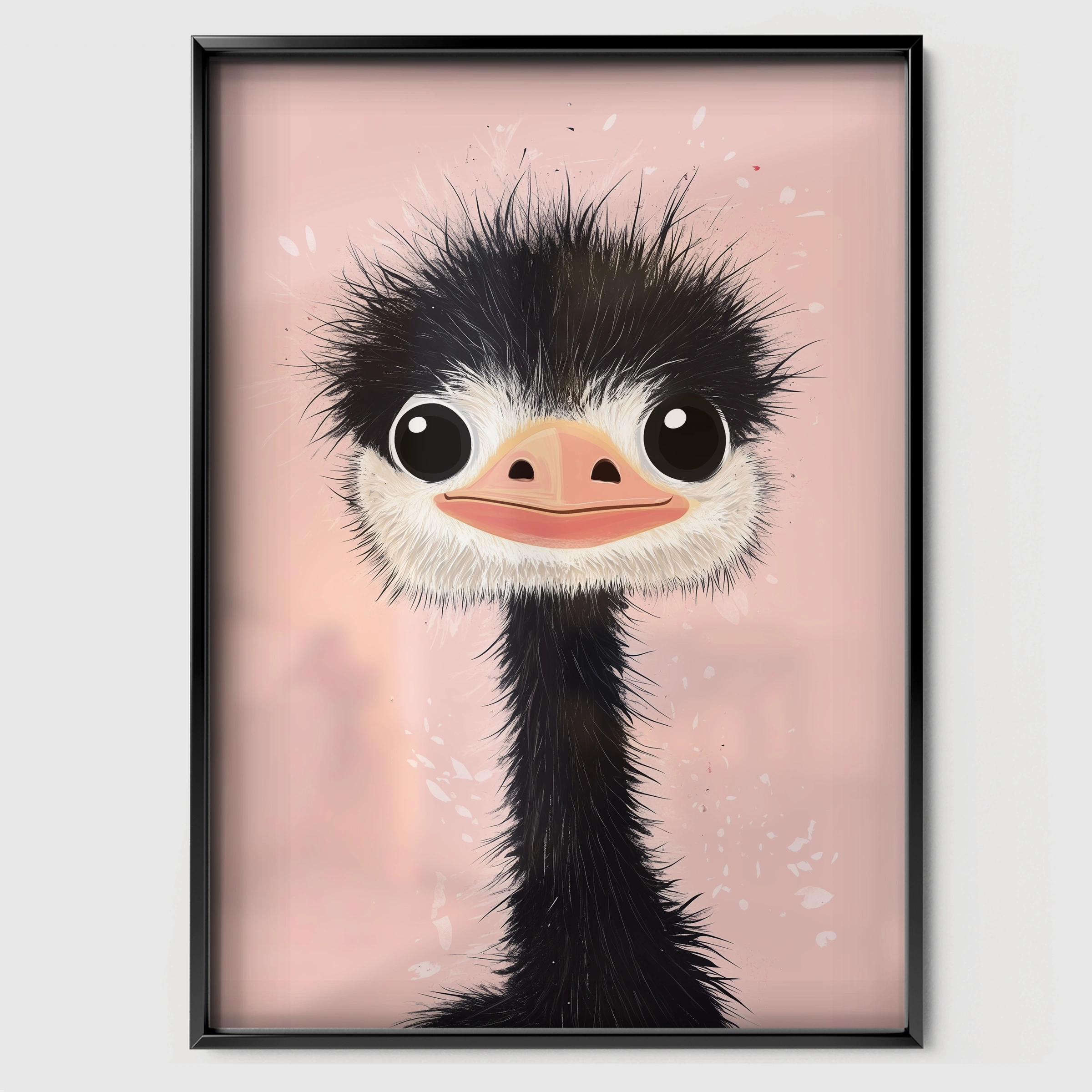 Little Ostrich Nursery Print - black framed nursery wall art print