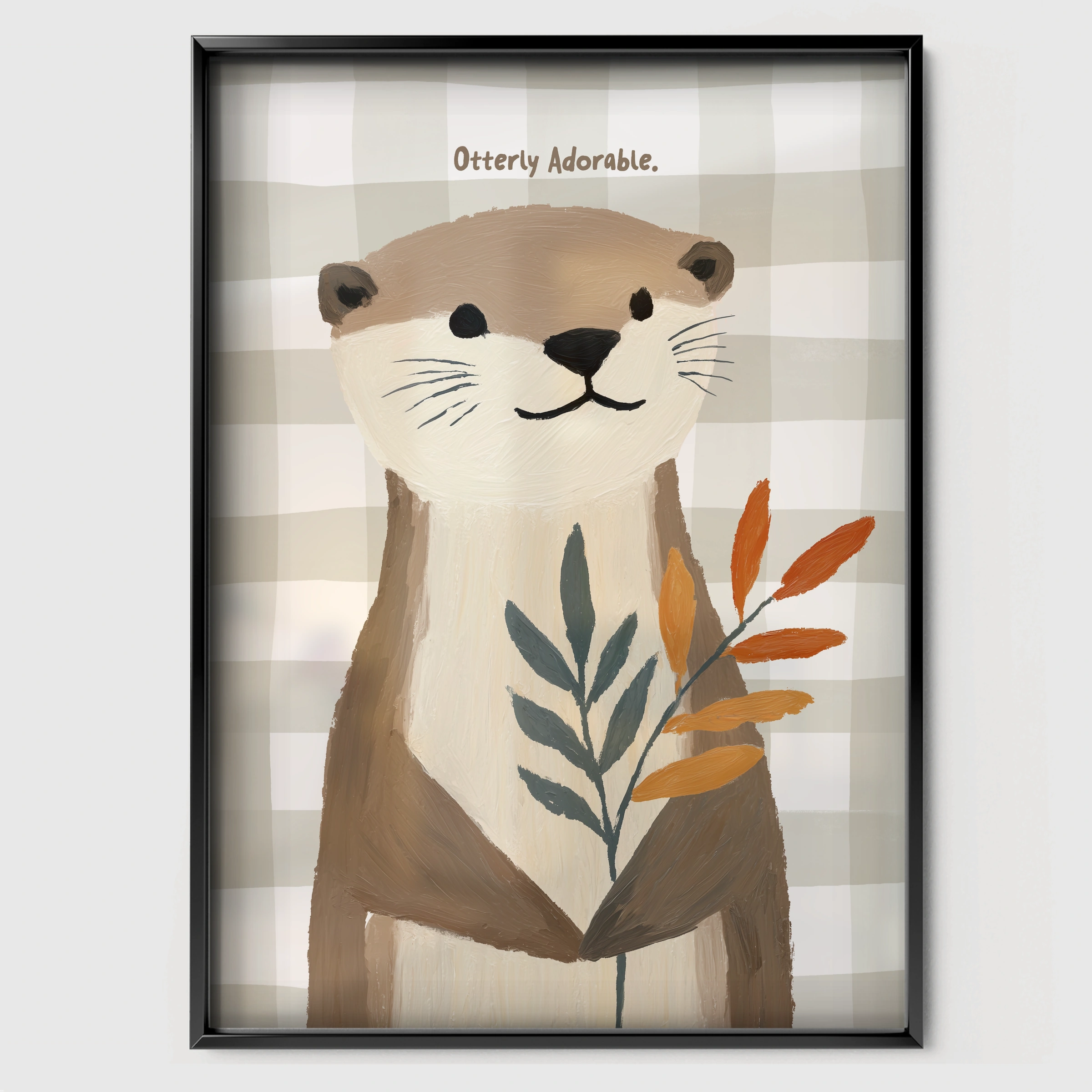 Little Otter Nursery Print - black framed nursery wall art print