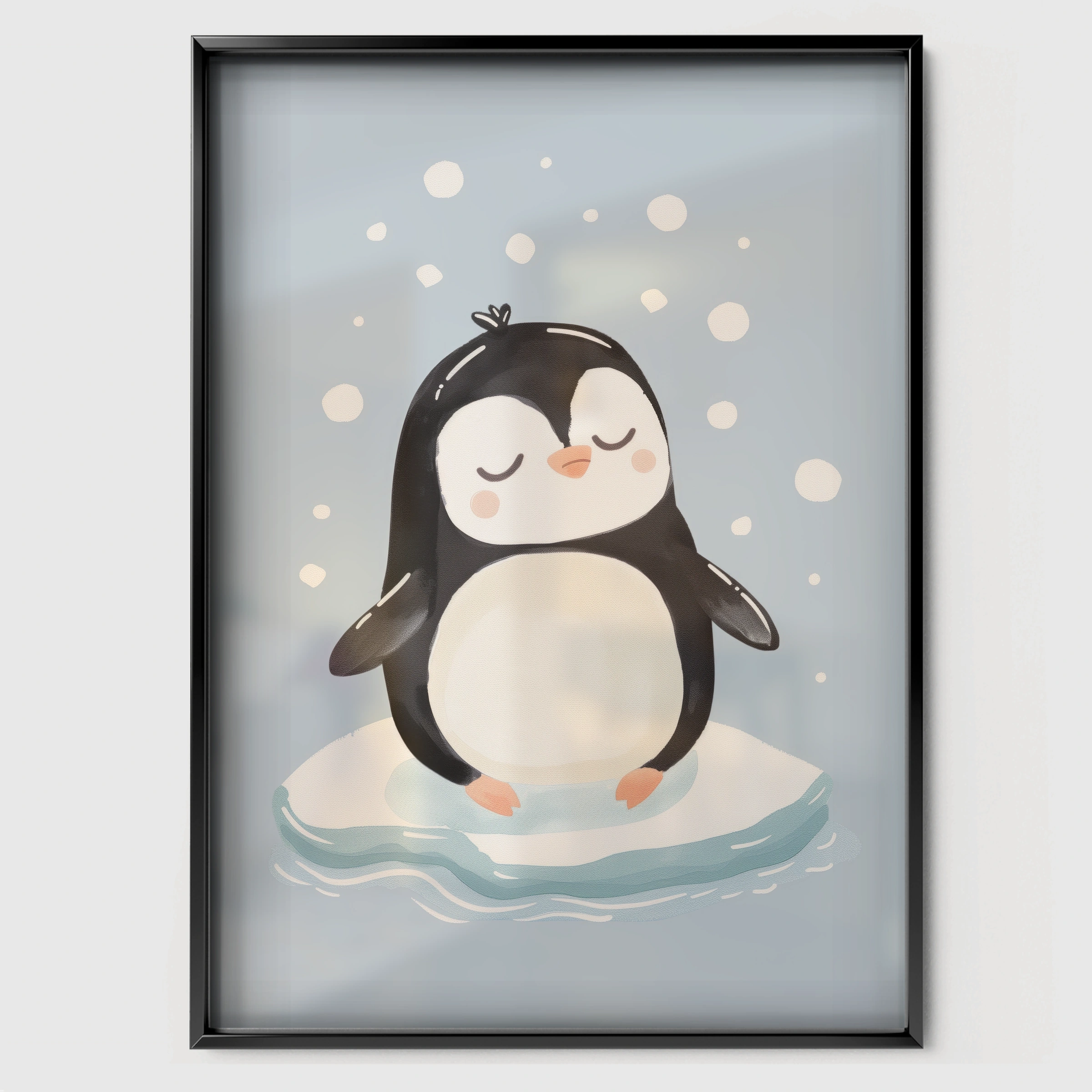 Little Penguin Nursery Print - black framed nursery wall art print