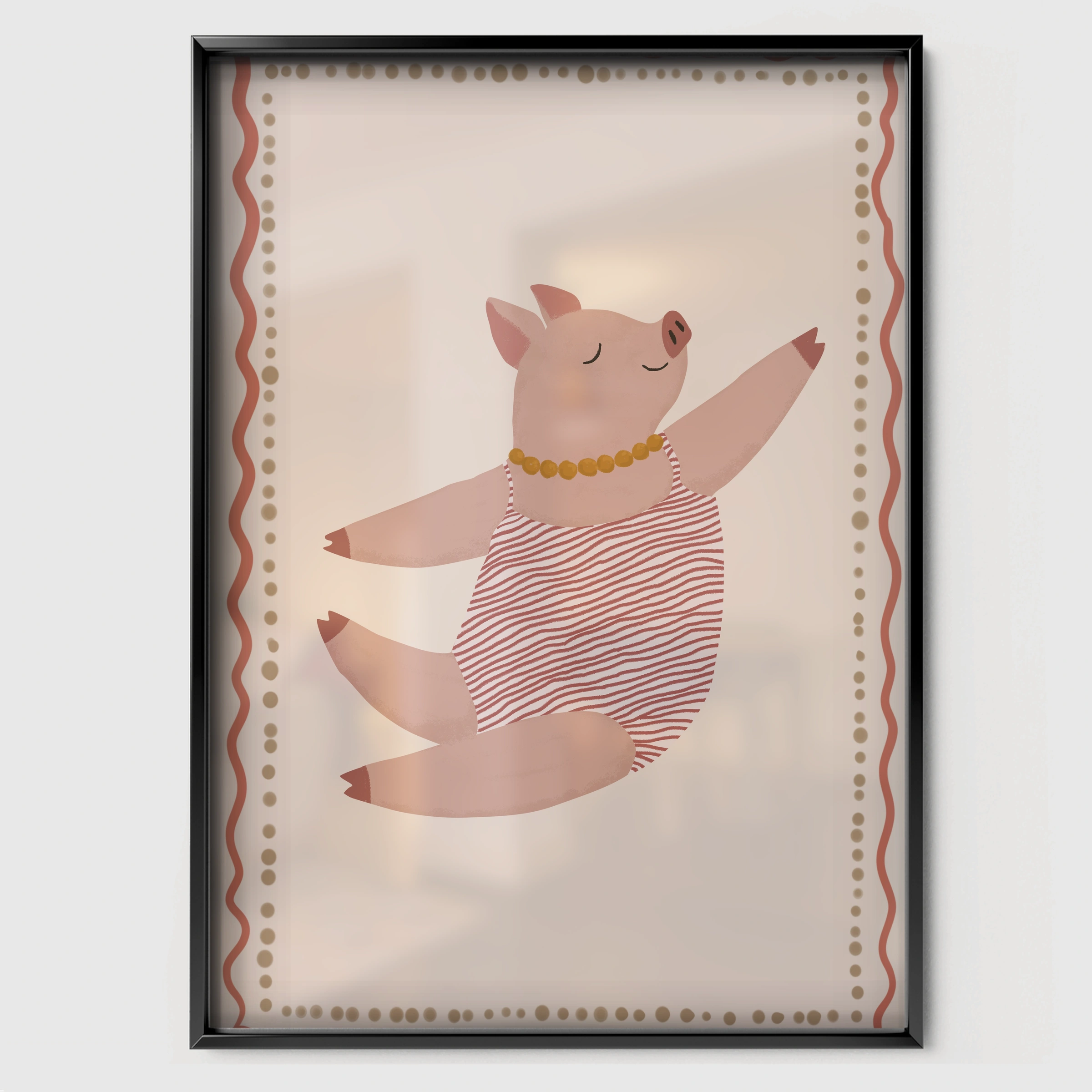 Little Pig Portrait Nursery Print - black framed nursery wall art print