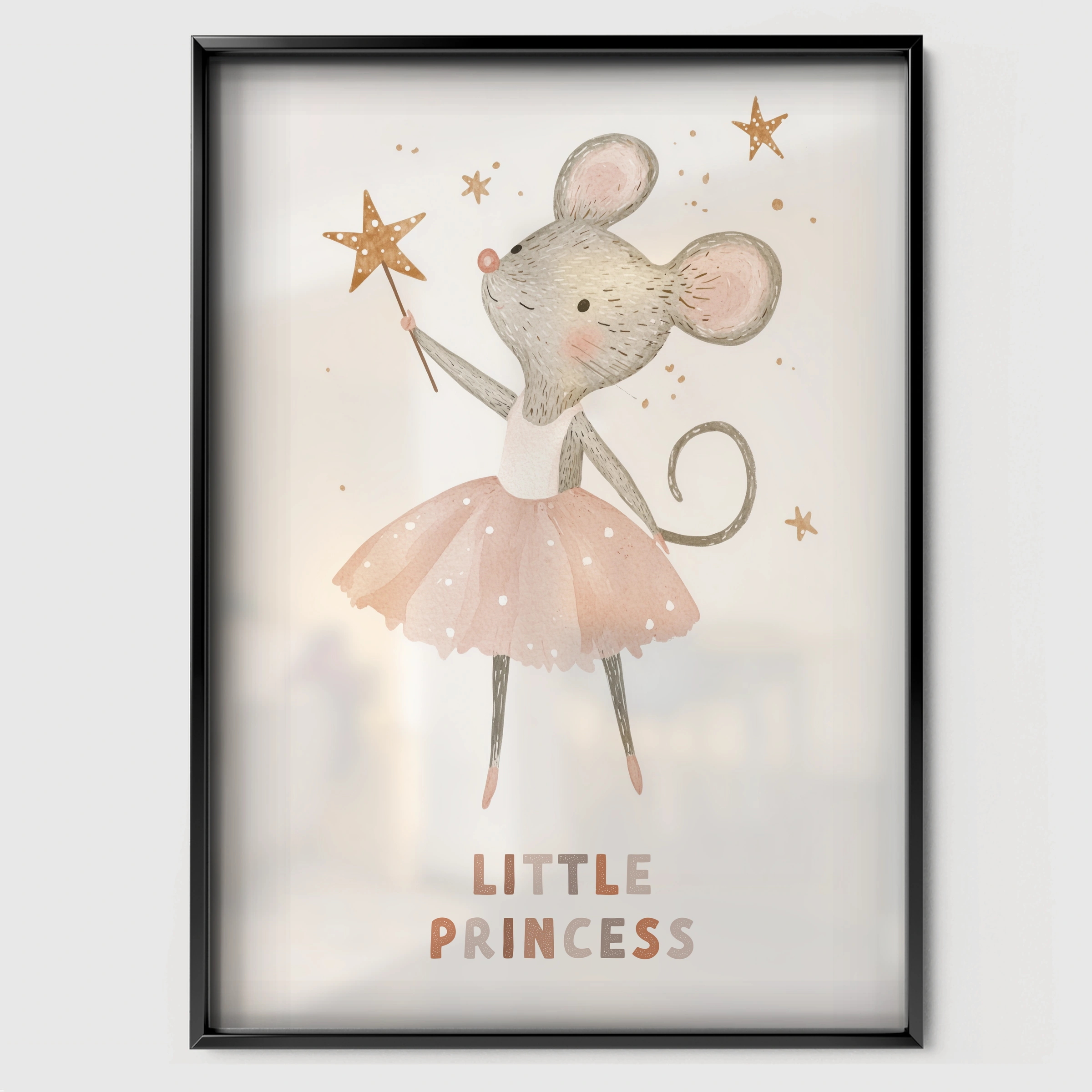 Little Princess Mouse Nursery Print - black framed nursery wall art print