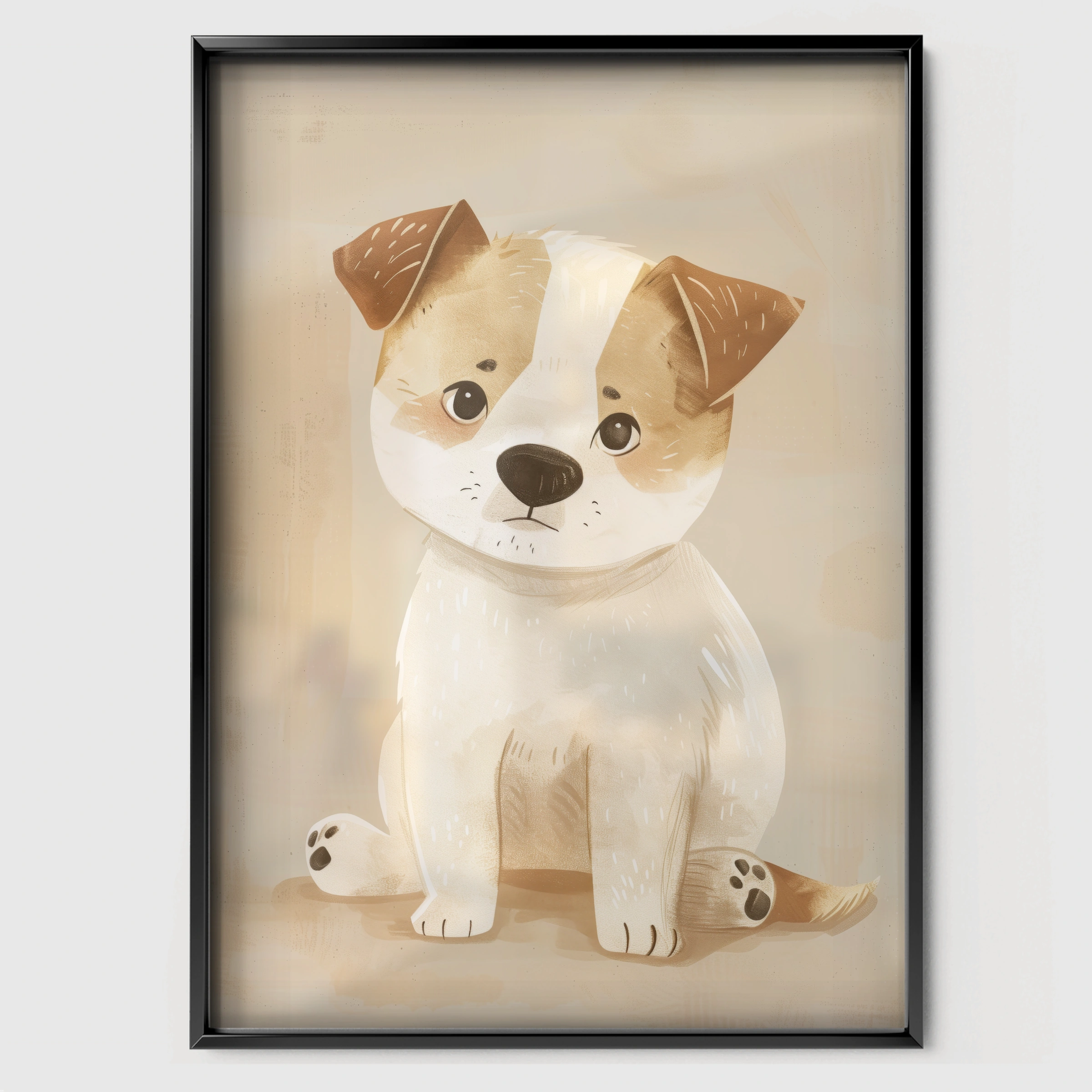 Little Puppy Nursery Print - black framed nursery wall art print