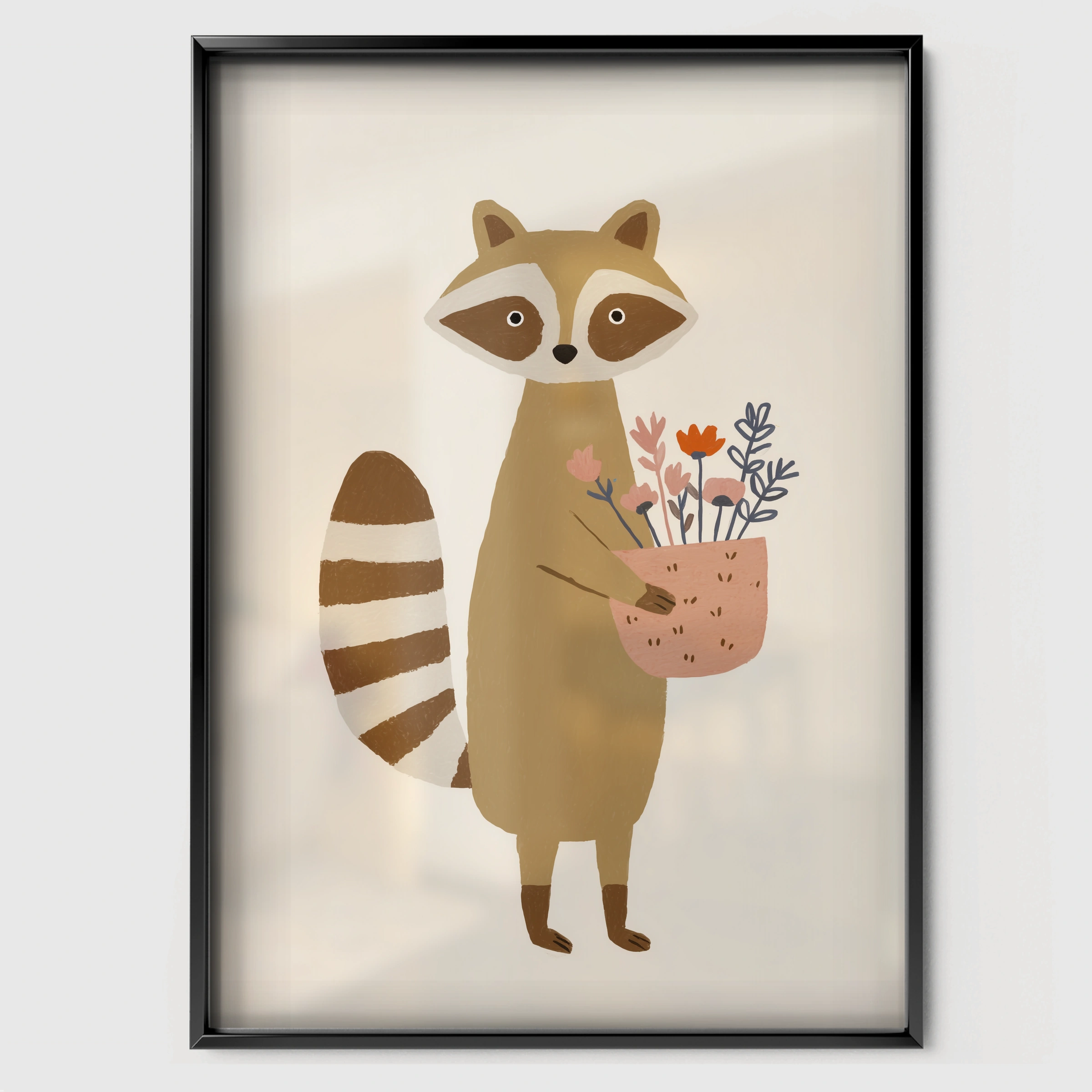 Little Raccoon Nursery Print - black framed nursery wall art print