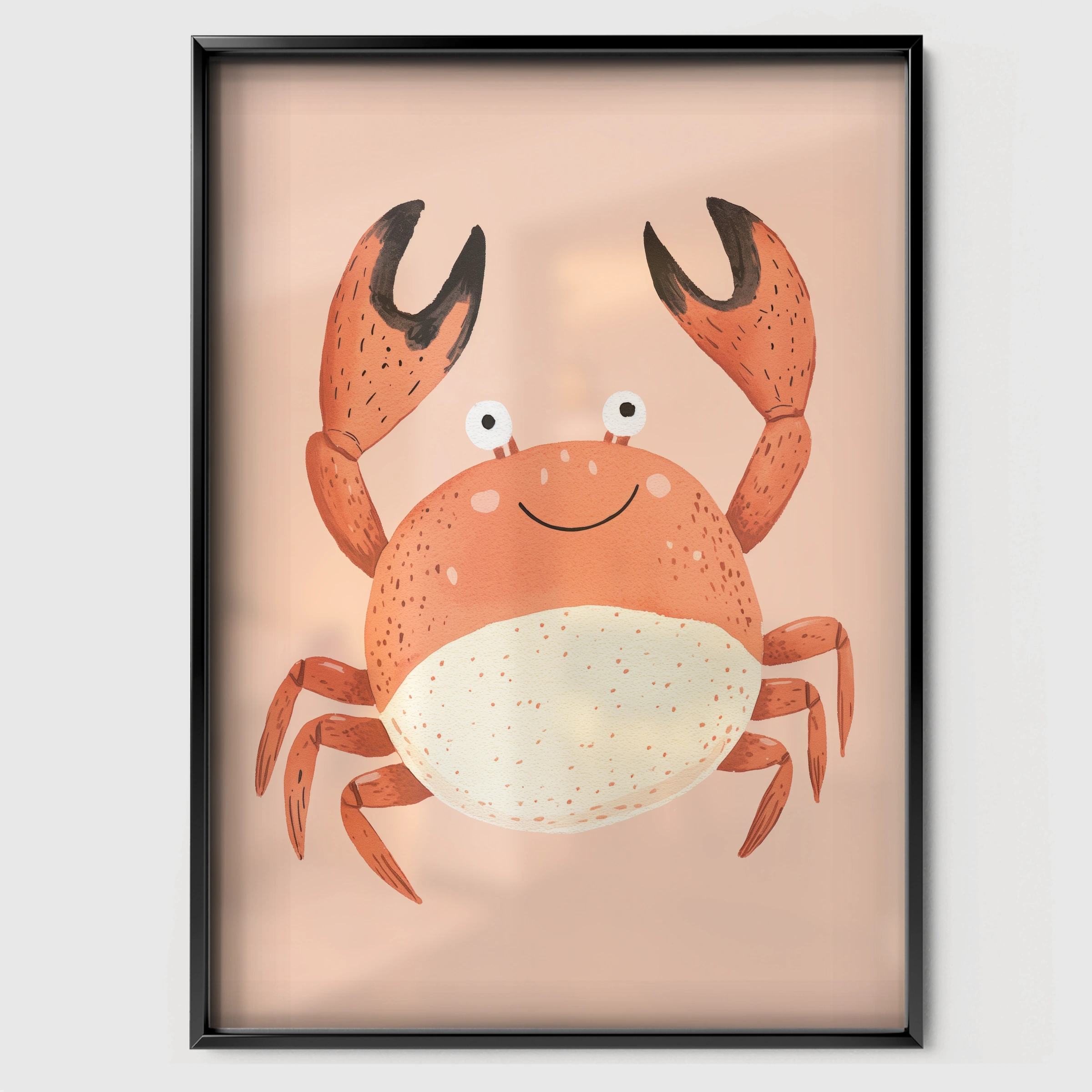 Little Red Crab Nursery Print - black framed nursery wall art print
