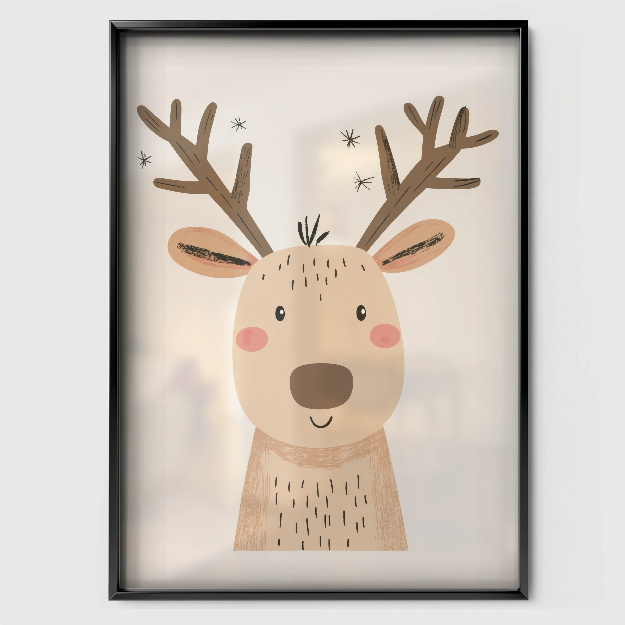 Little Reindeer Christmas Print - black framed nursery wall art print