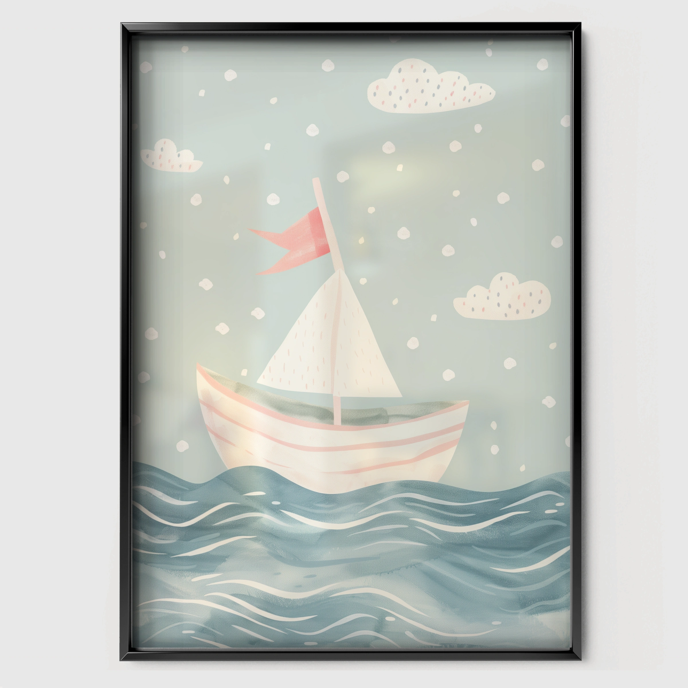 Little Sailboat Nursery Print - black framed nursery wall art print