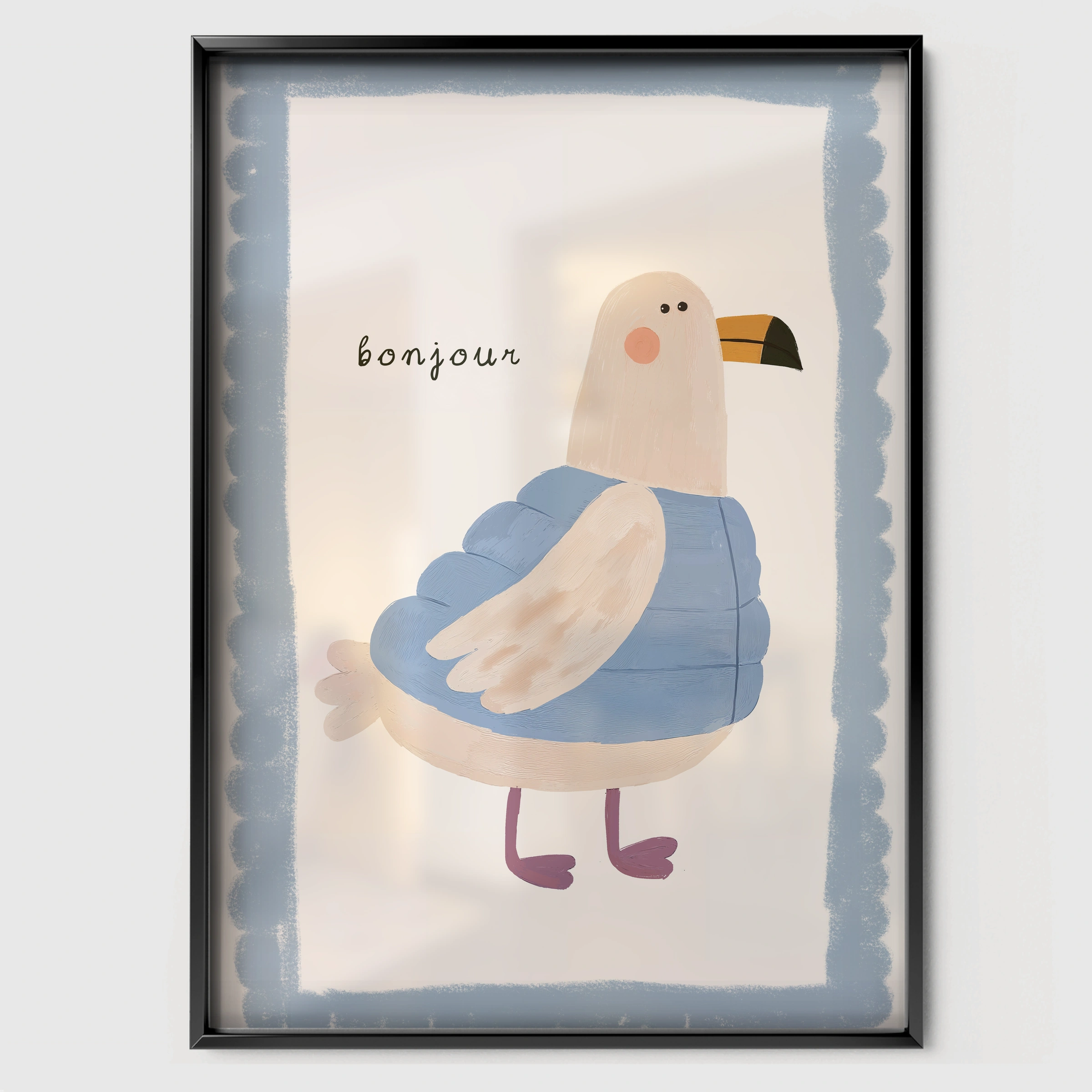 Little Seagull Nursery Print - black framed nursery wall art print