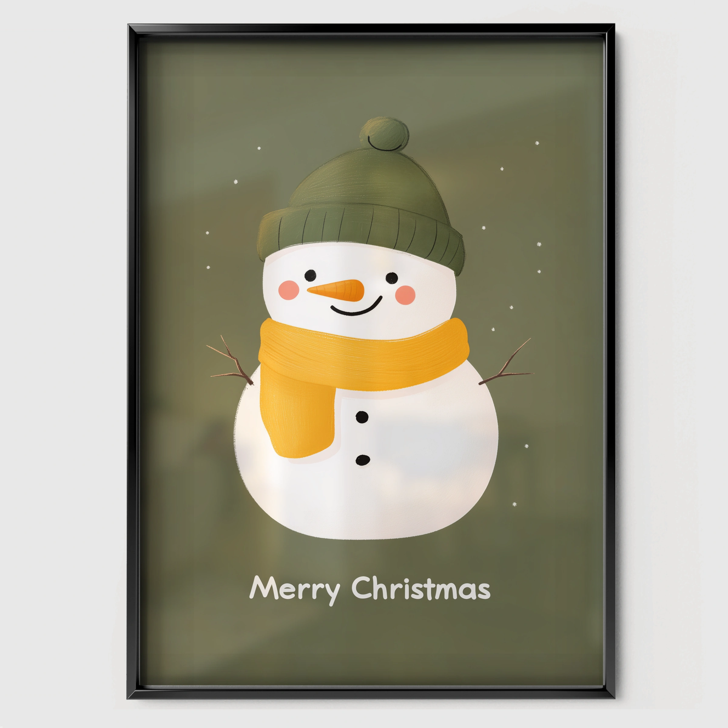 Little Snowman Christmas Print - black framed nursery wall art print