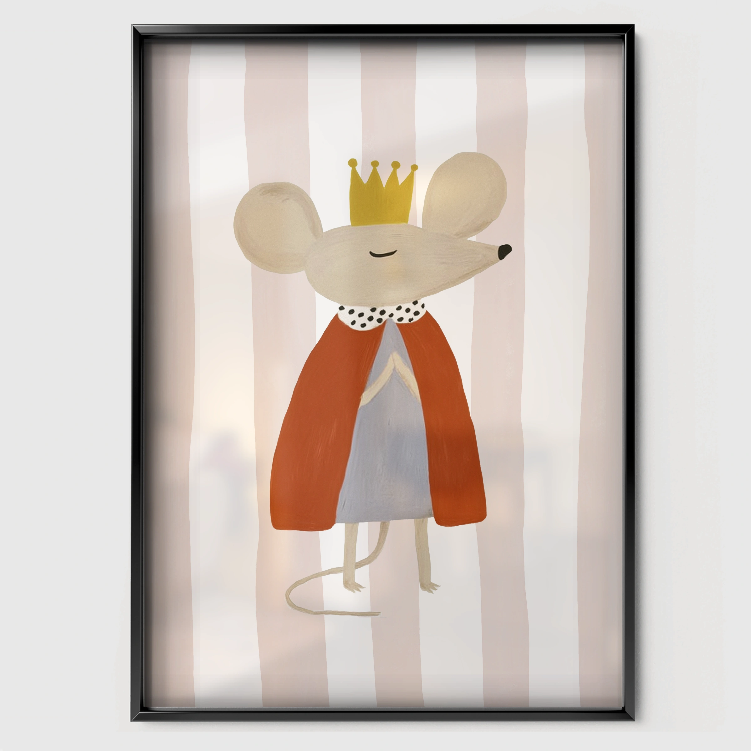 Little Standing Mouse Nursery Print - black framed nursery wall art print