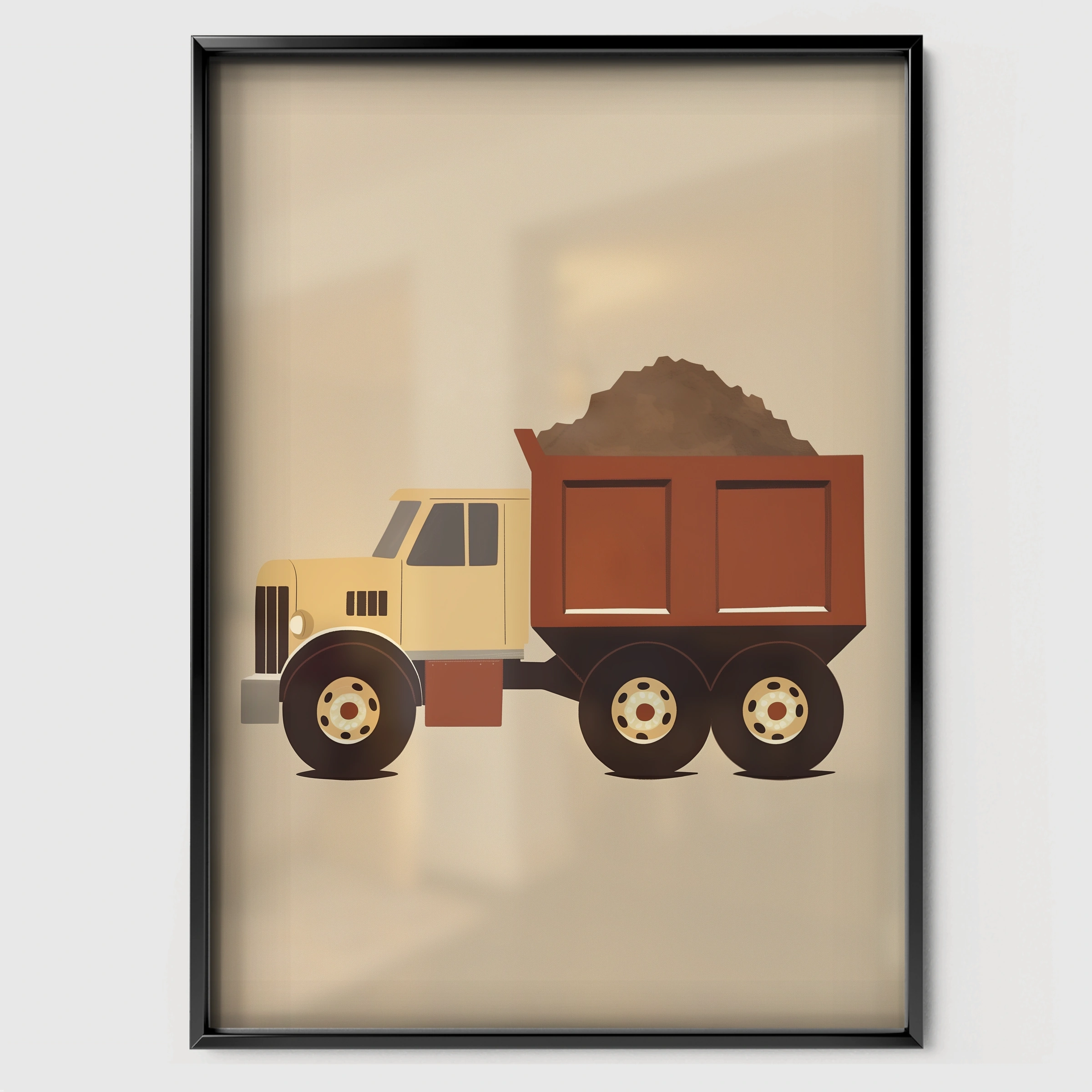 Loaded Dump Truck Nursery Print - black framed nursery wall art print