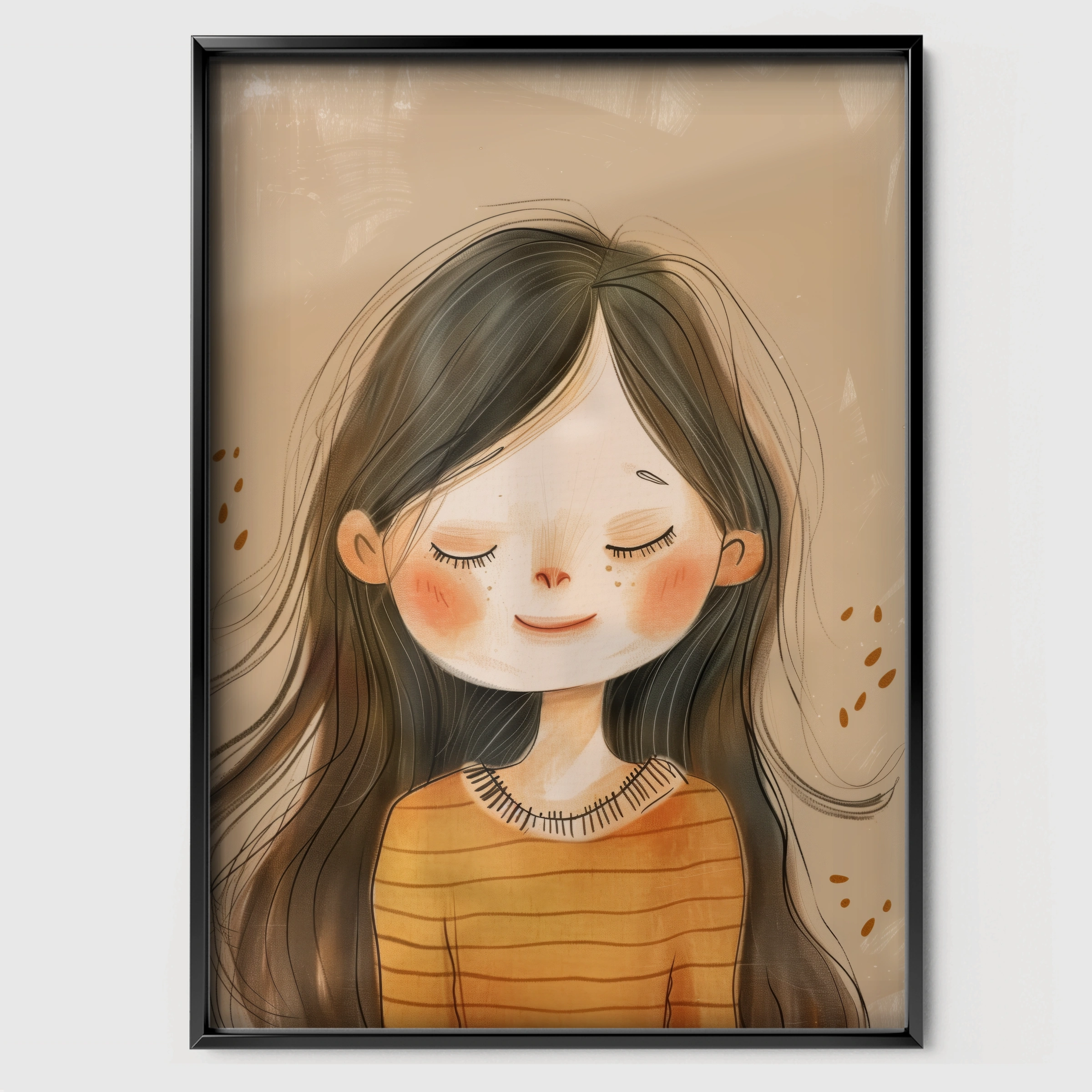 Long Hair Girl Nursery Print - black framed nursery wall art print