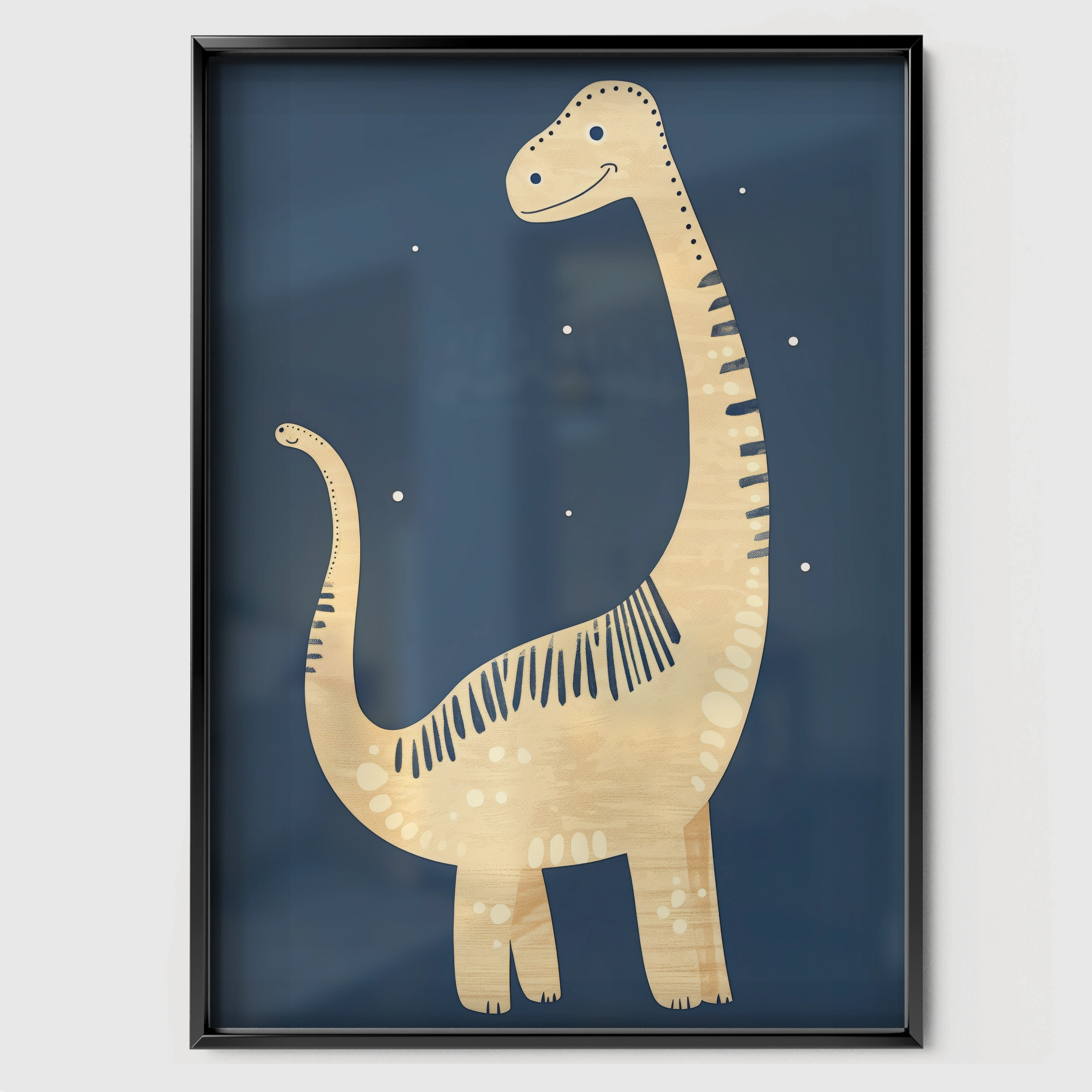 Long-Neck Dinosaur Nursery Print - black framed nursery wall art print