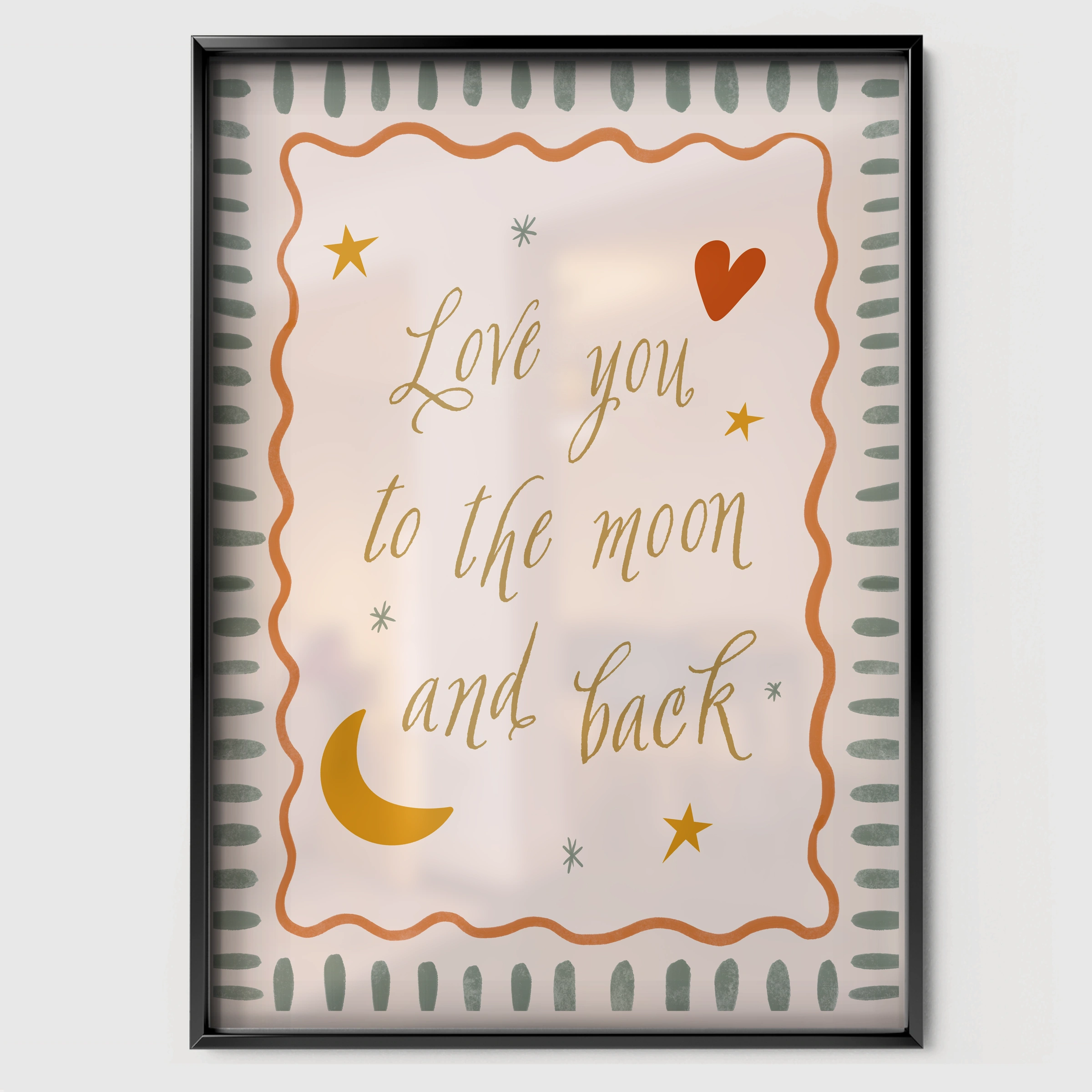 Love You To The Moon Nursery Print - black framed nursery wall art print