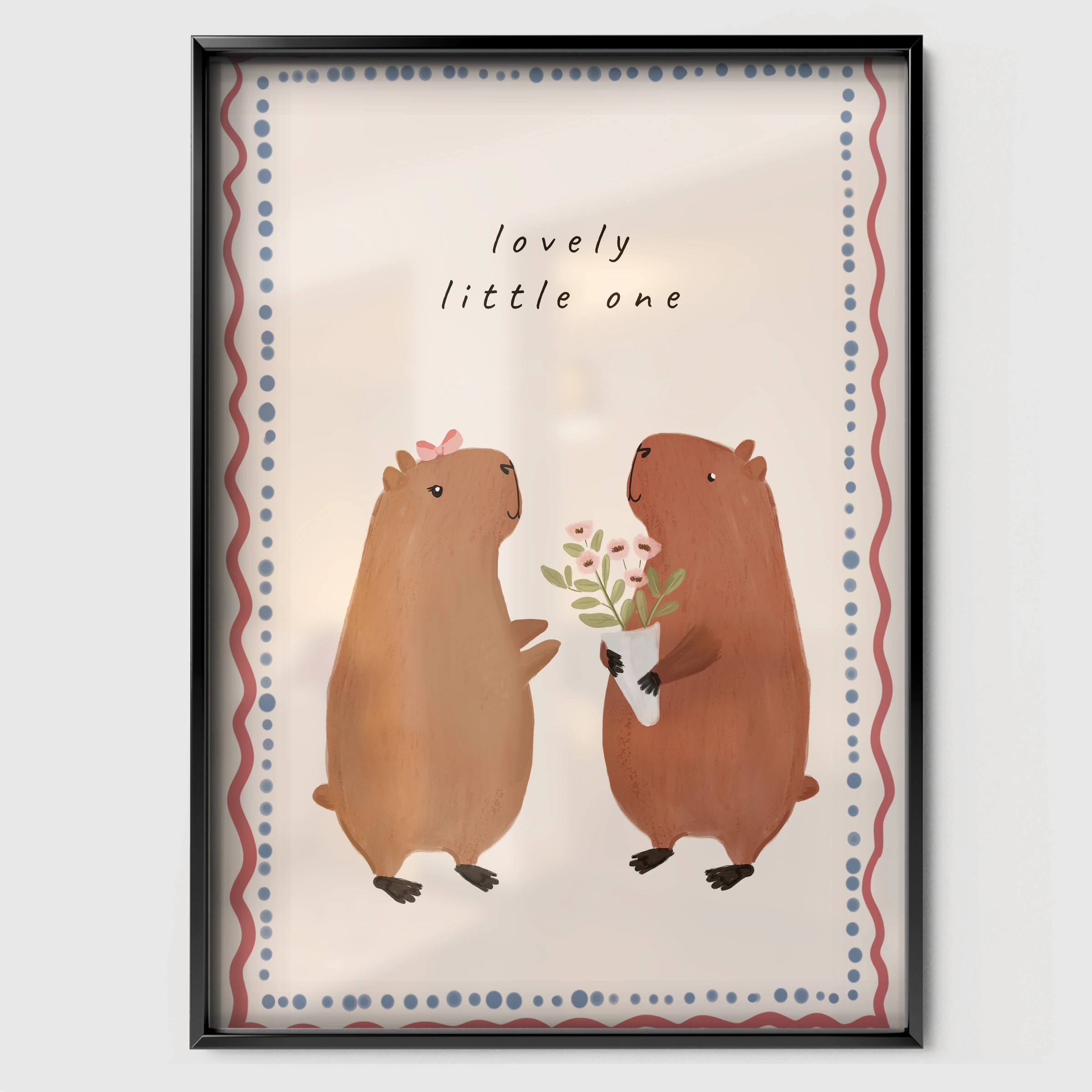 Lovely Little One Bears Nursery Print - black framed nursery wall art print