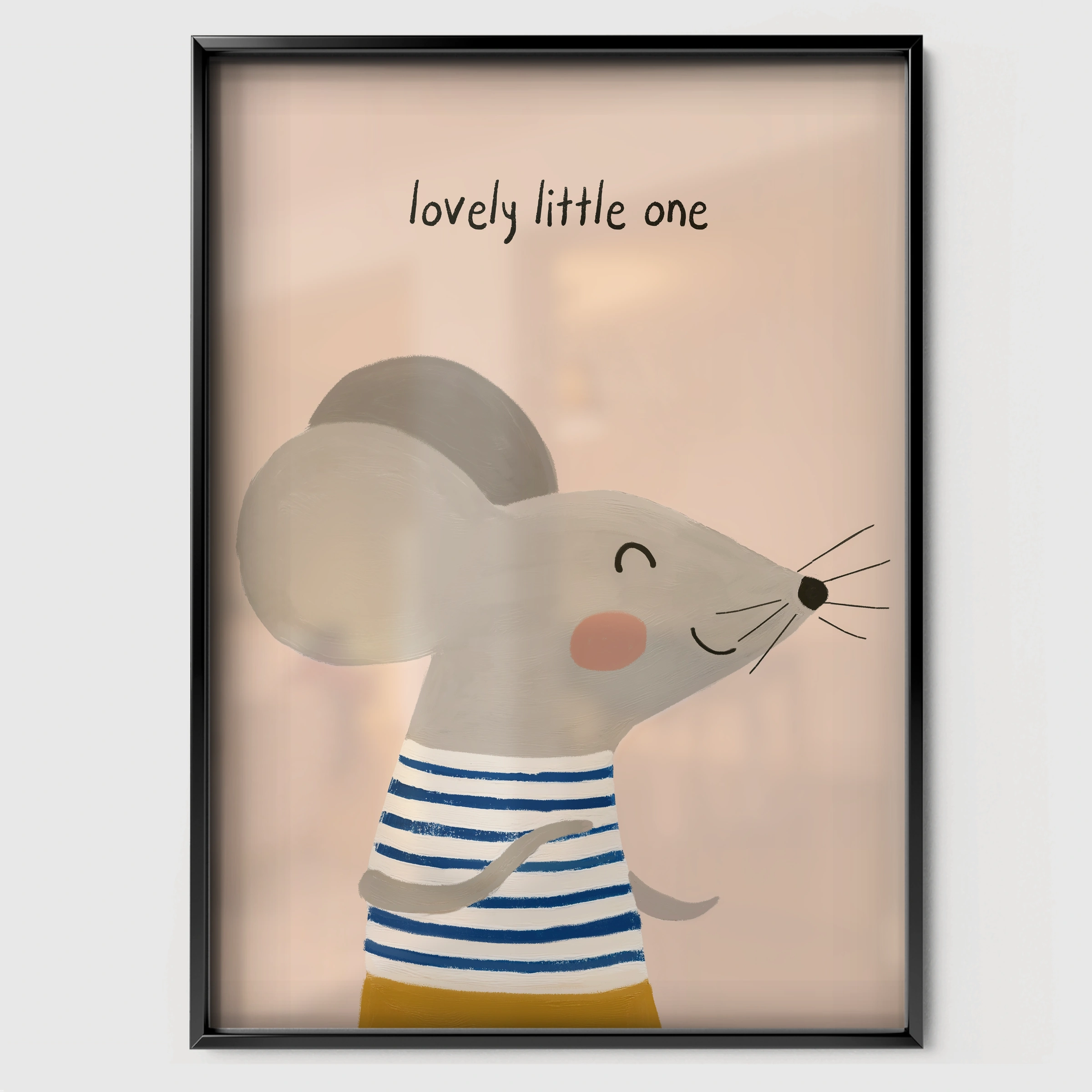 Lovely Little One Mouse Nursery Print - black framed nursery wall art print