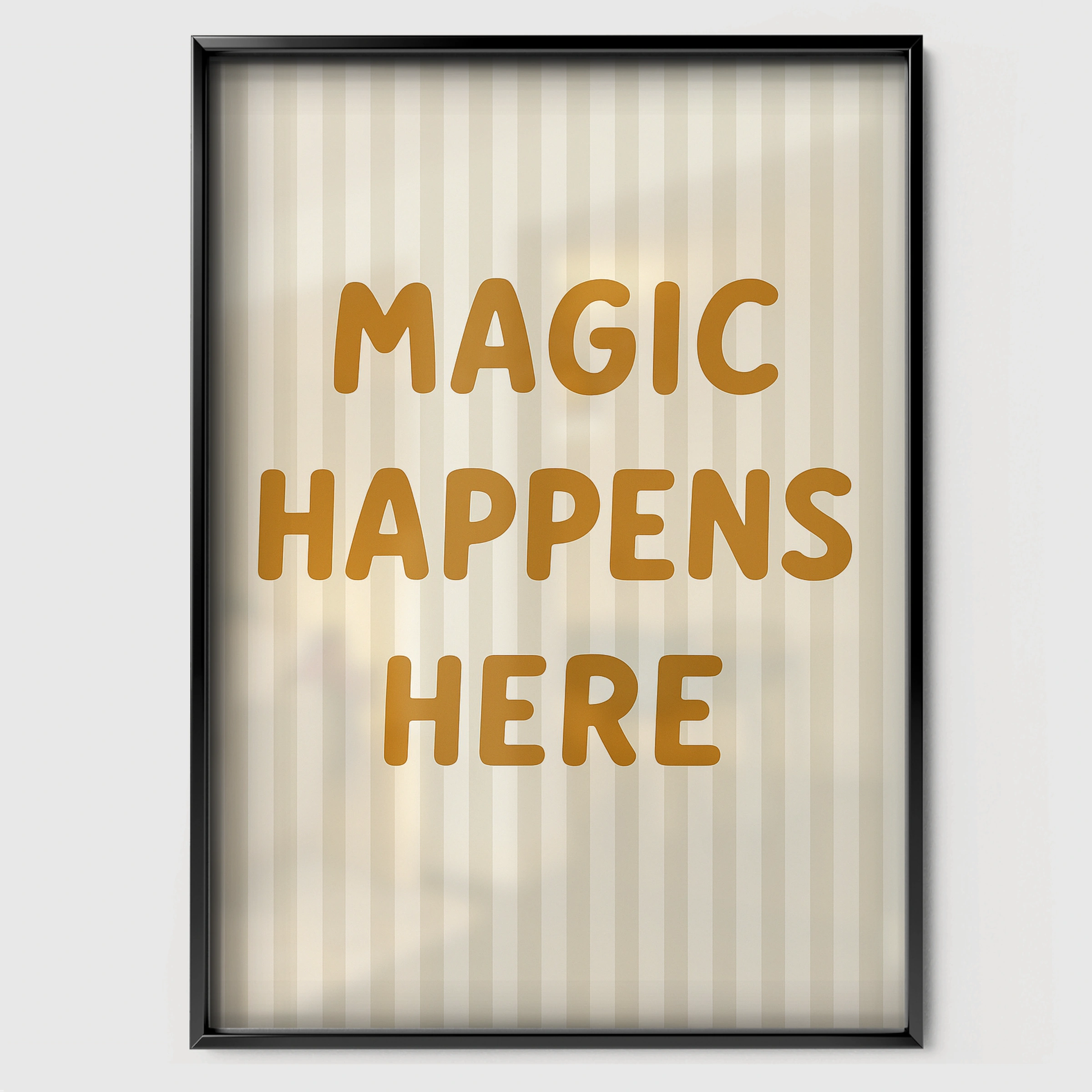 Magic Happens Here Nursery Print - black framed nursery wall art print