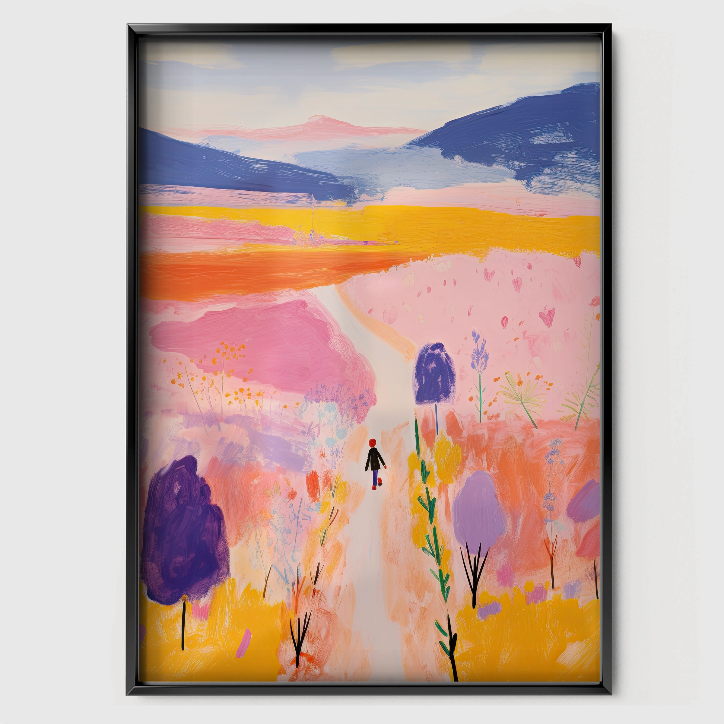 Meadow Path Nursery Print - black framed nursery wall art print