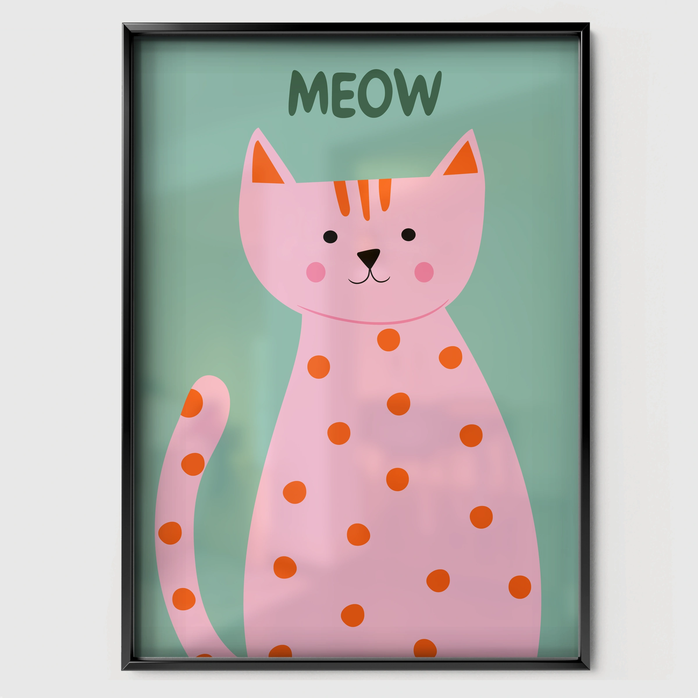 Meow Cat Nursery Print - black framed nursery wall art print