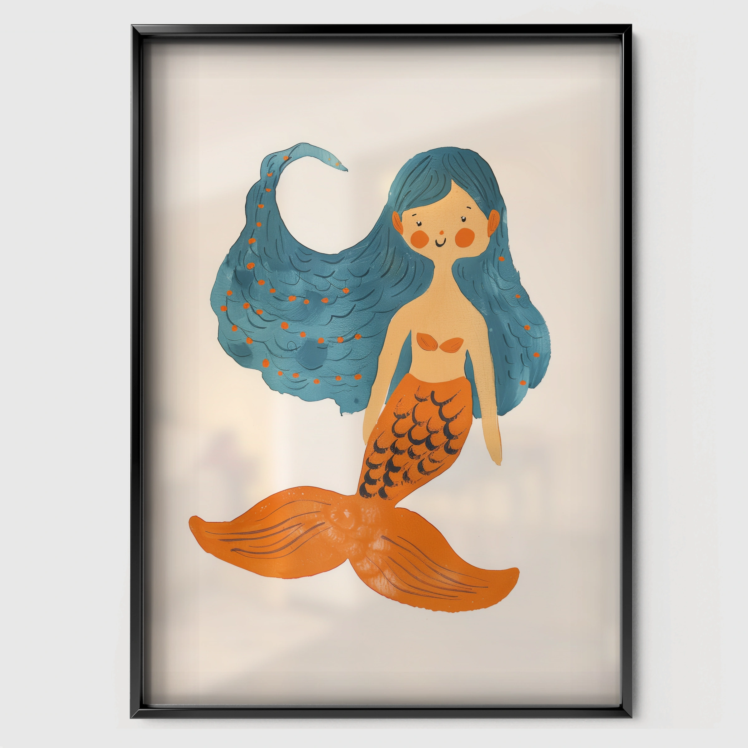 Mermaid Nursery Print - black framed nursery wall art print