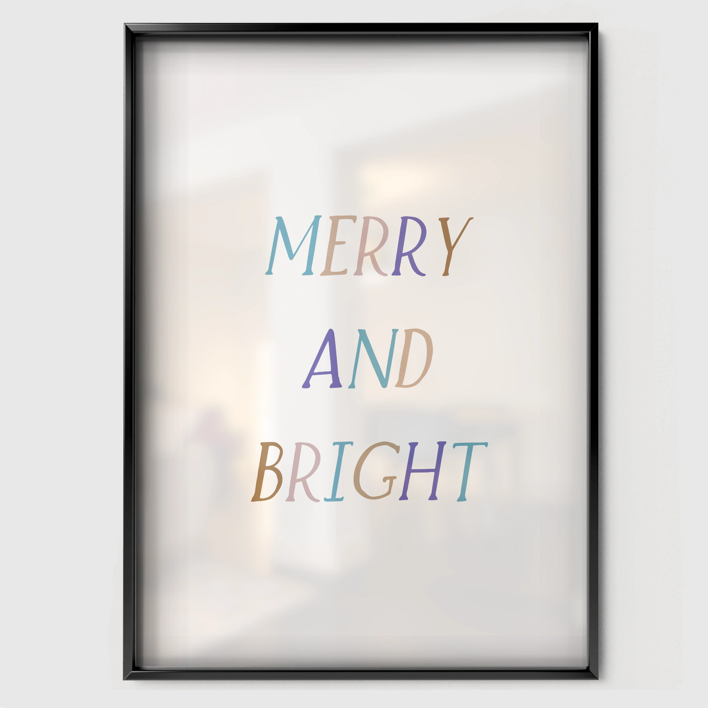 Merry and Bright Christmas Print - black framed nursery wall art print