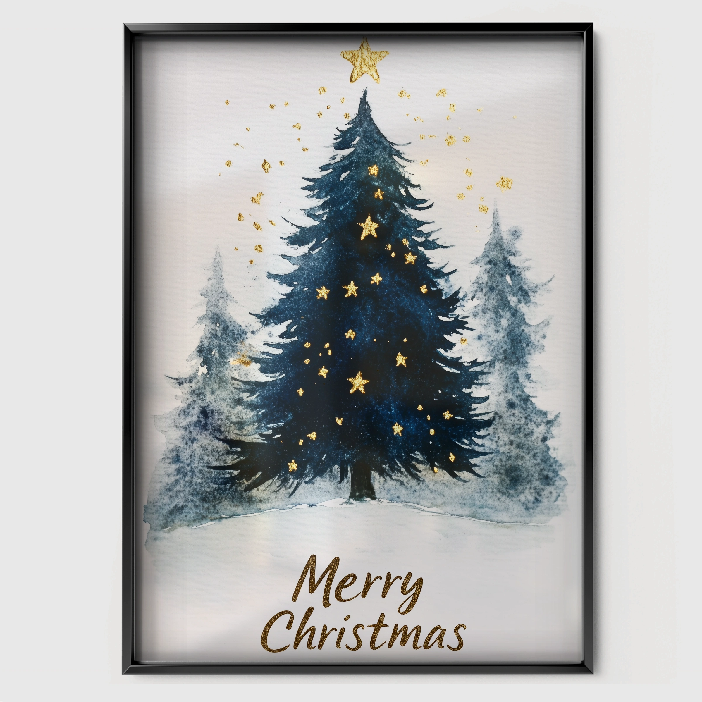 Merry Christmas Tree Print - black framed nursery wall art print