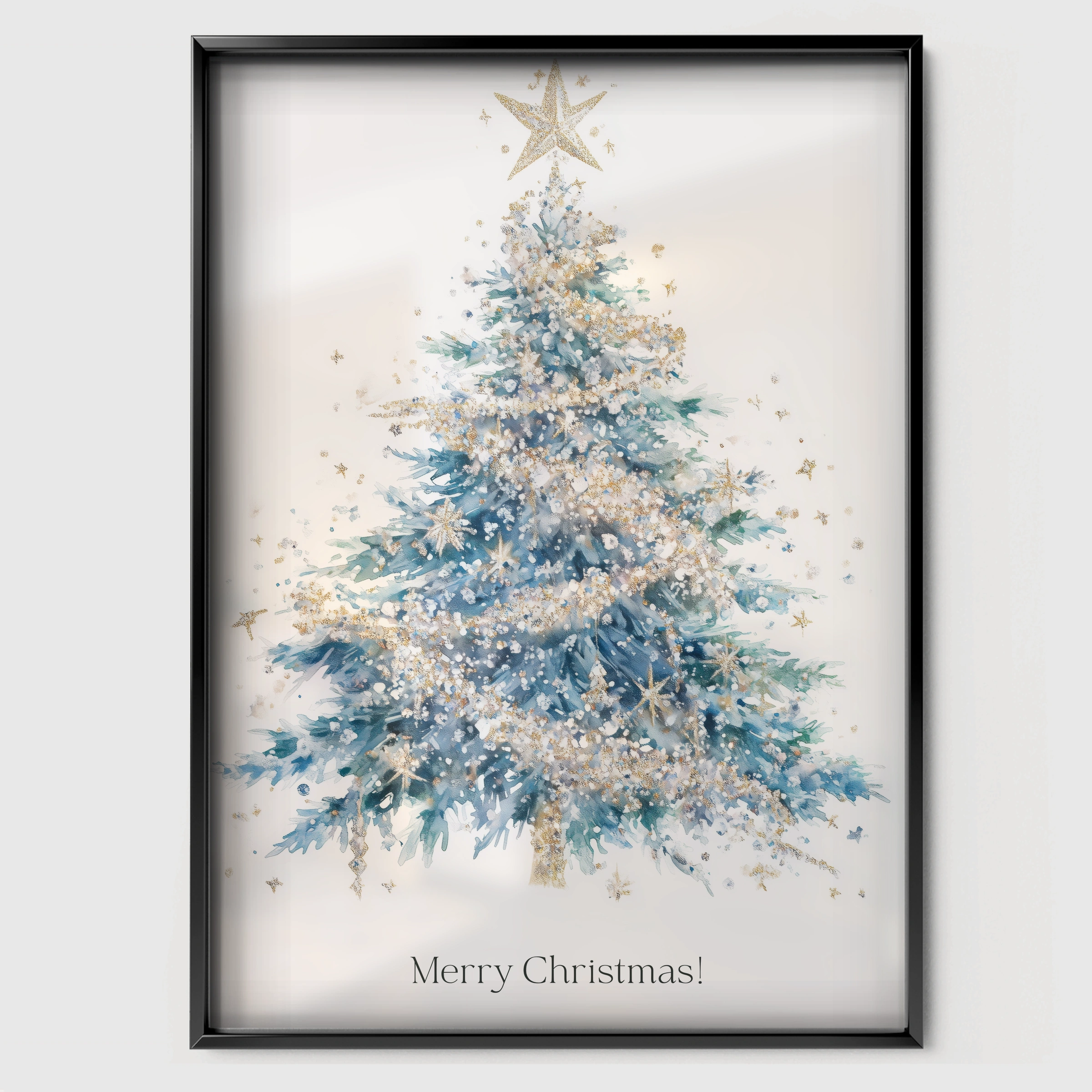 Merry Christmas Tree Print - black framed nursery wall art print