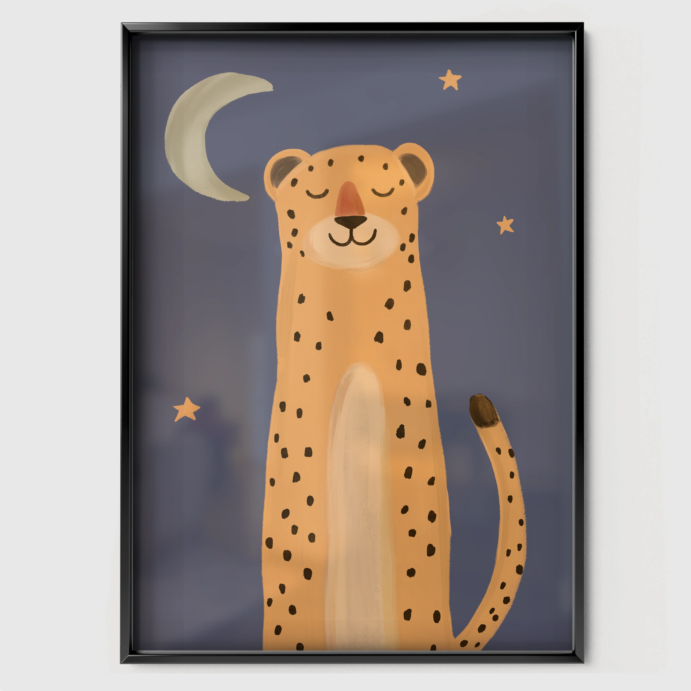 Midnight Leopard Nursery Print - black framed nursery wall art print