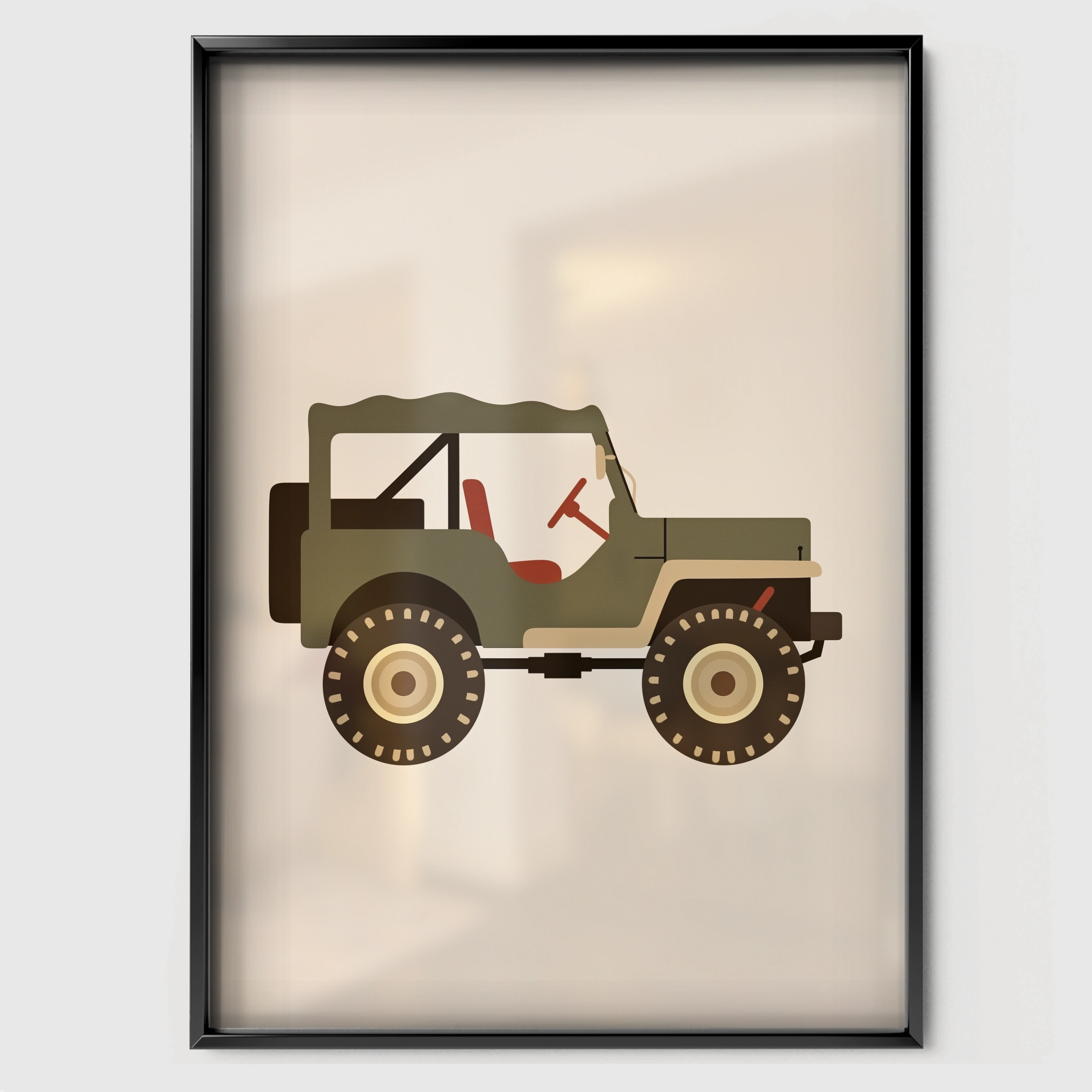 Military Jeep Nursery Print - black framed nursery wall art print