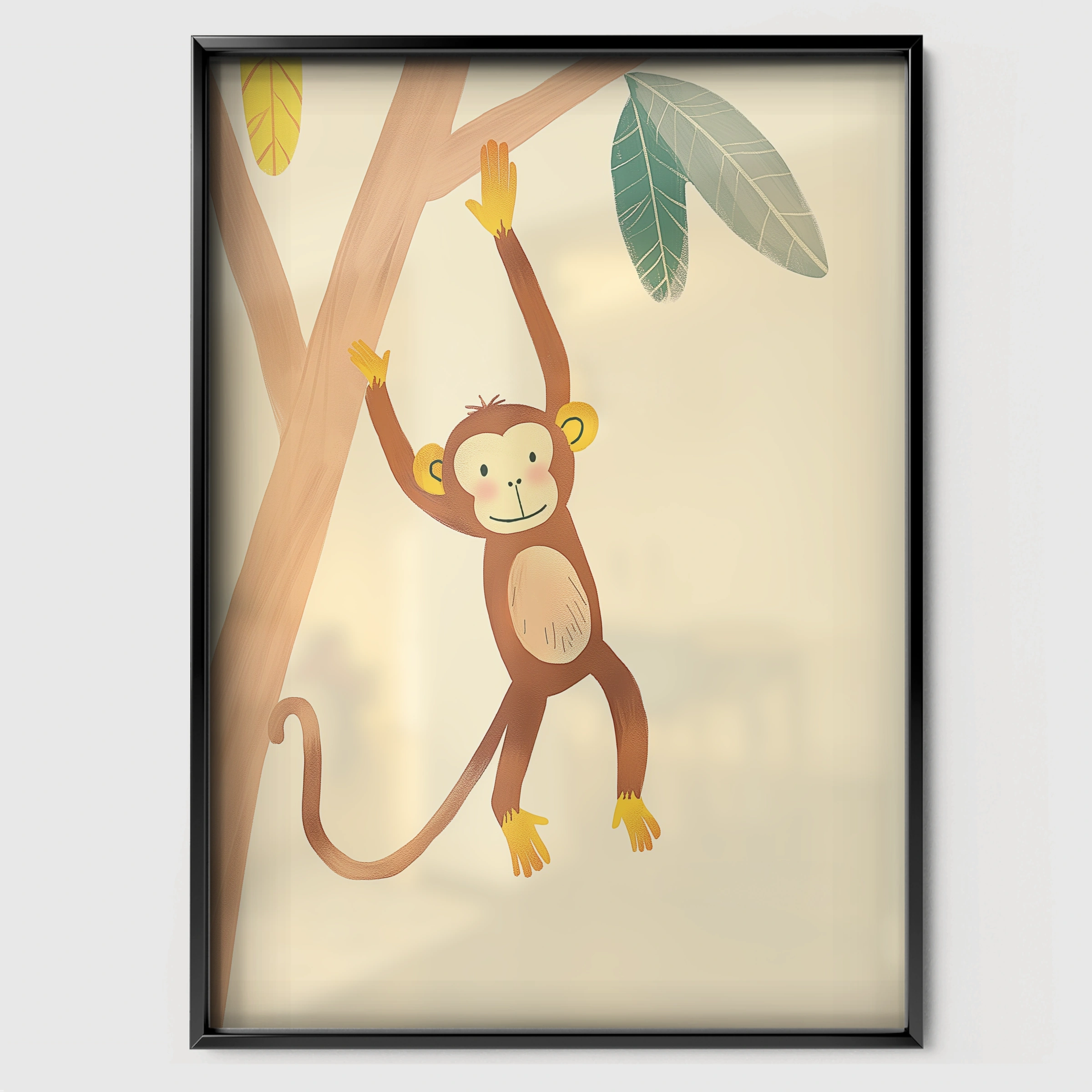 Monkey on a Branch Nursery Print - black framed nursery wall art print