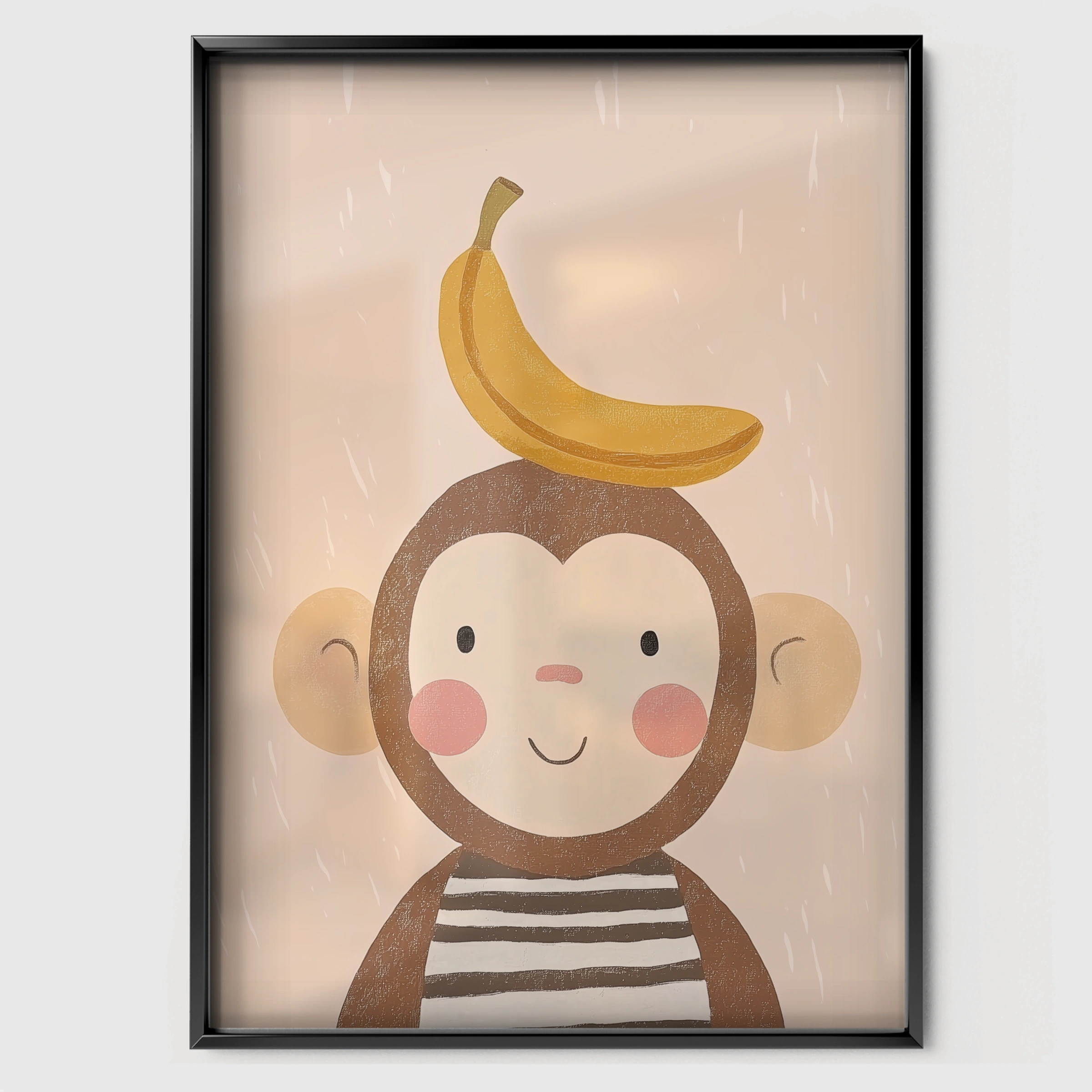 Monkey with Banana Nursery Print - black framed nursery wall art print