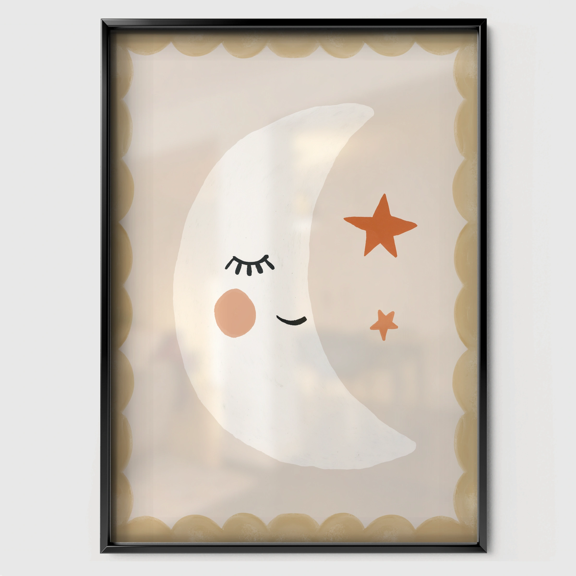 Moon and Stars Nursery Print - black framed nursery wall art print