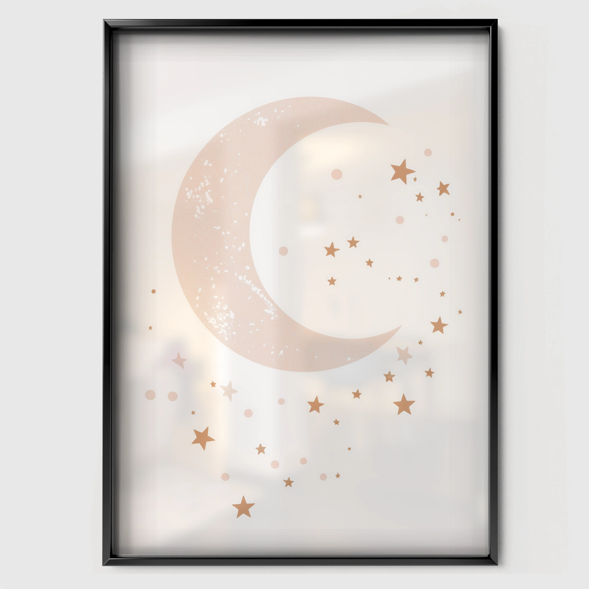 Moon and Stars Two Nursery Print - black framed nursery wall art print