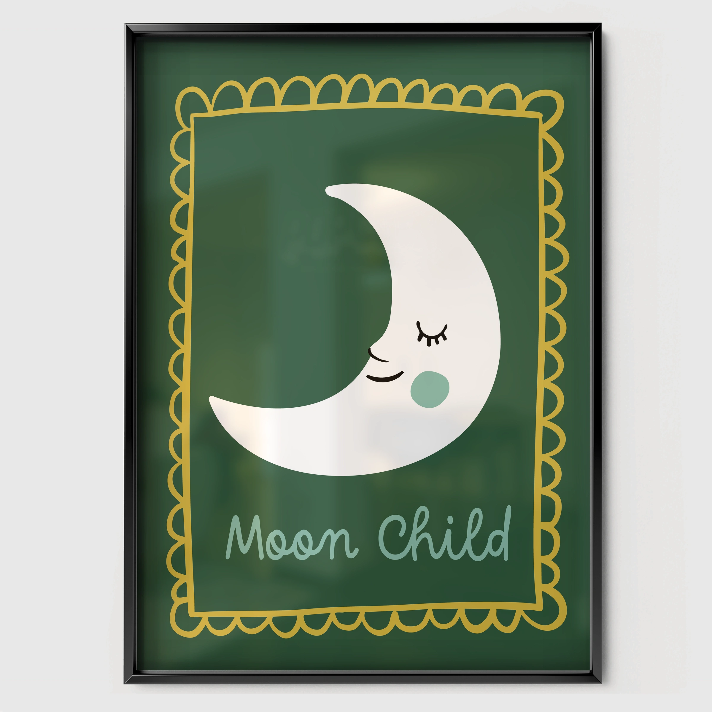 Moon Child Nursery Print - black framed nursery wall art print