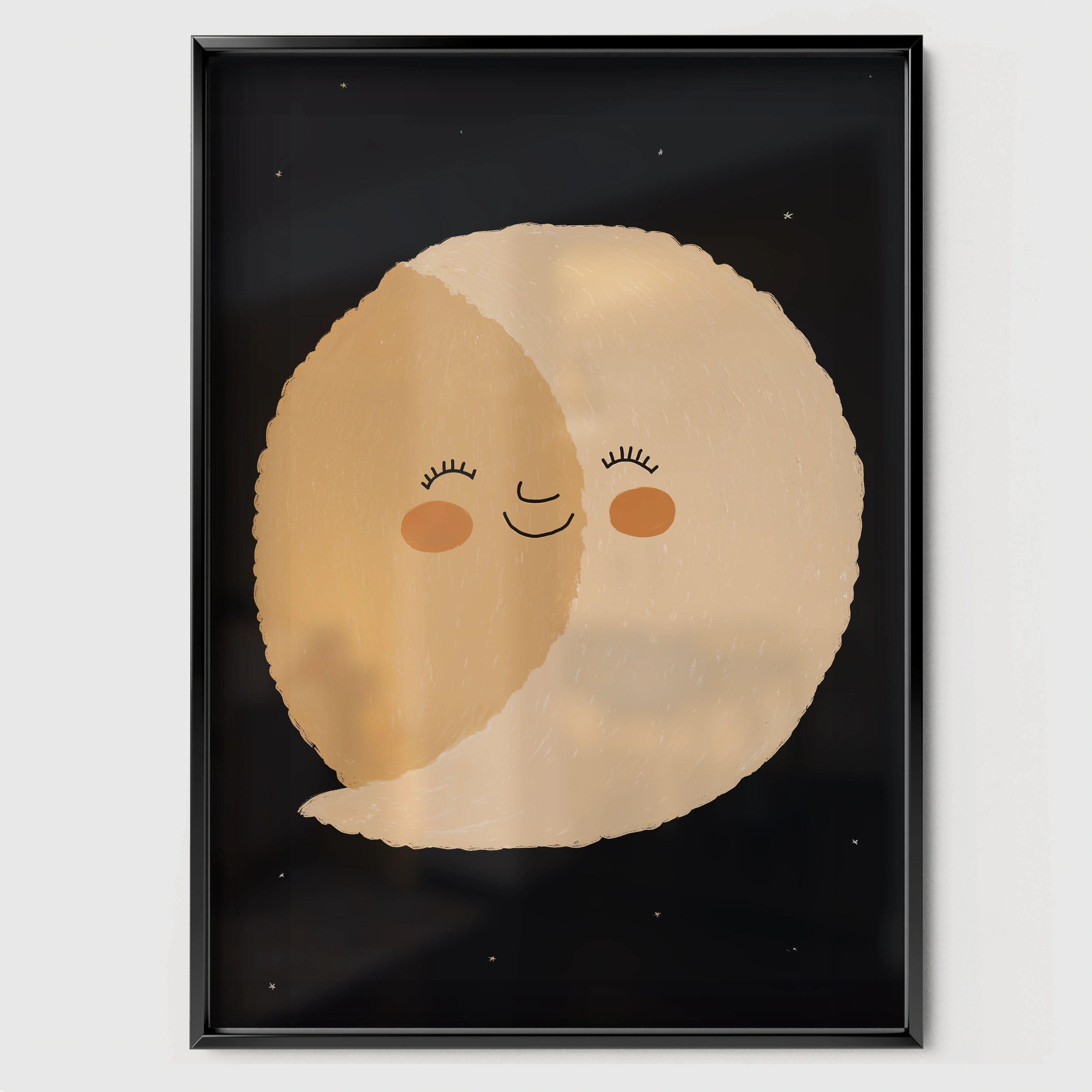 Moon Face Nursery Print - black framed nursery wall art print