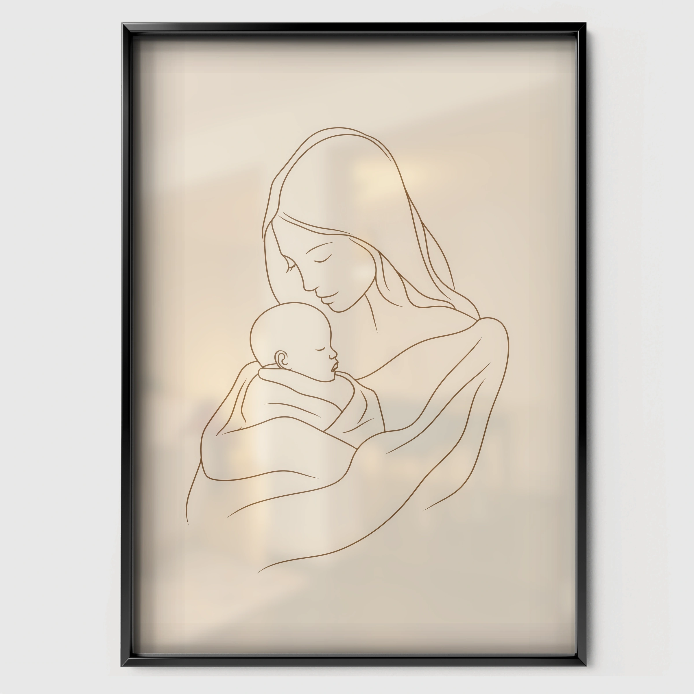 Mother and Baby Nursery Print - black framed nursery wall art print