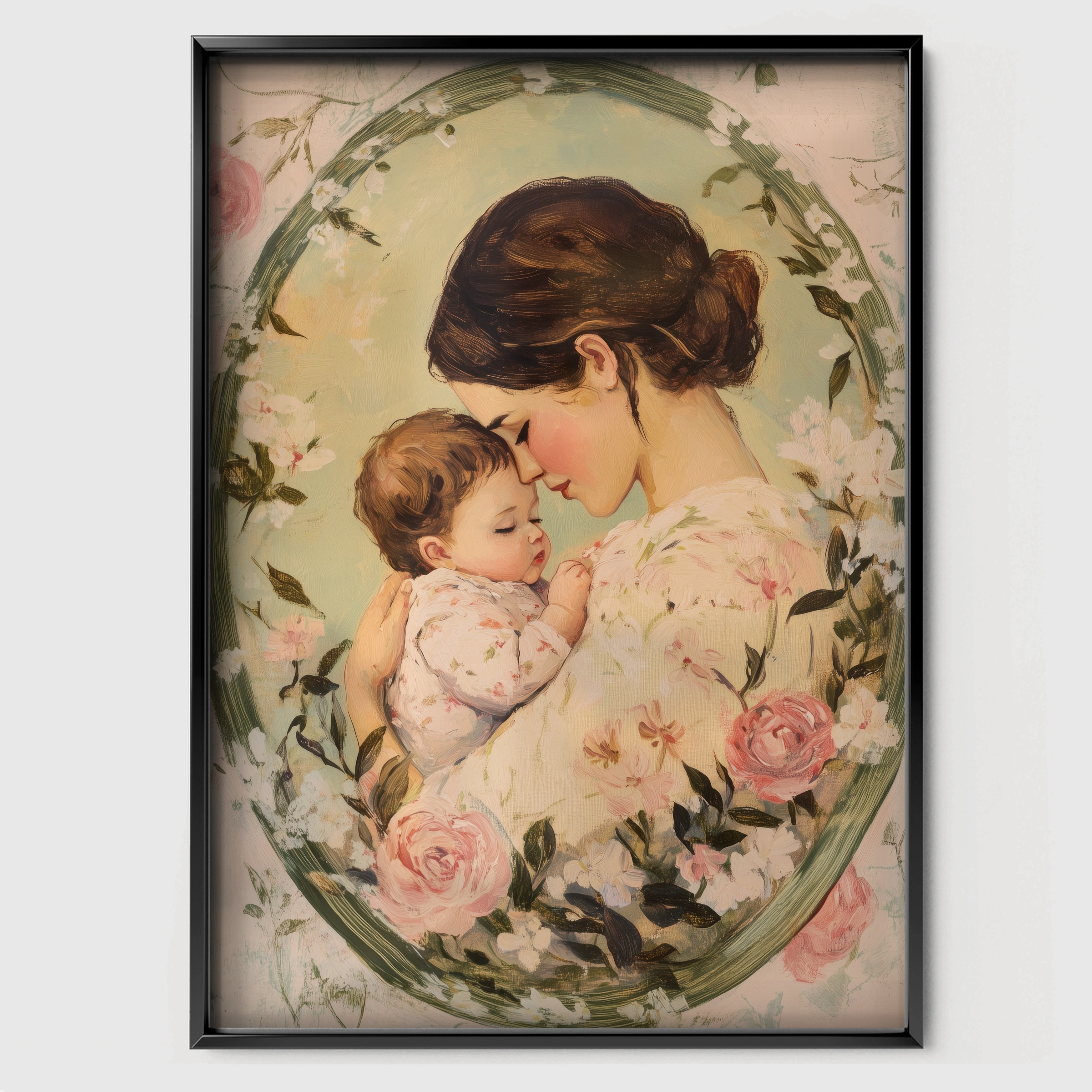 Mother and Child Cameo Nursery Print - black framed nursery wall art print