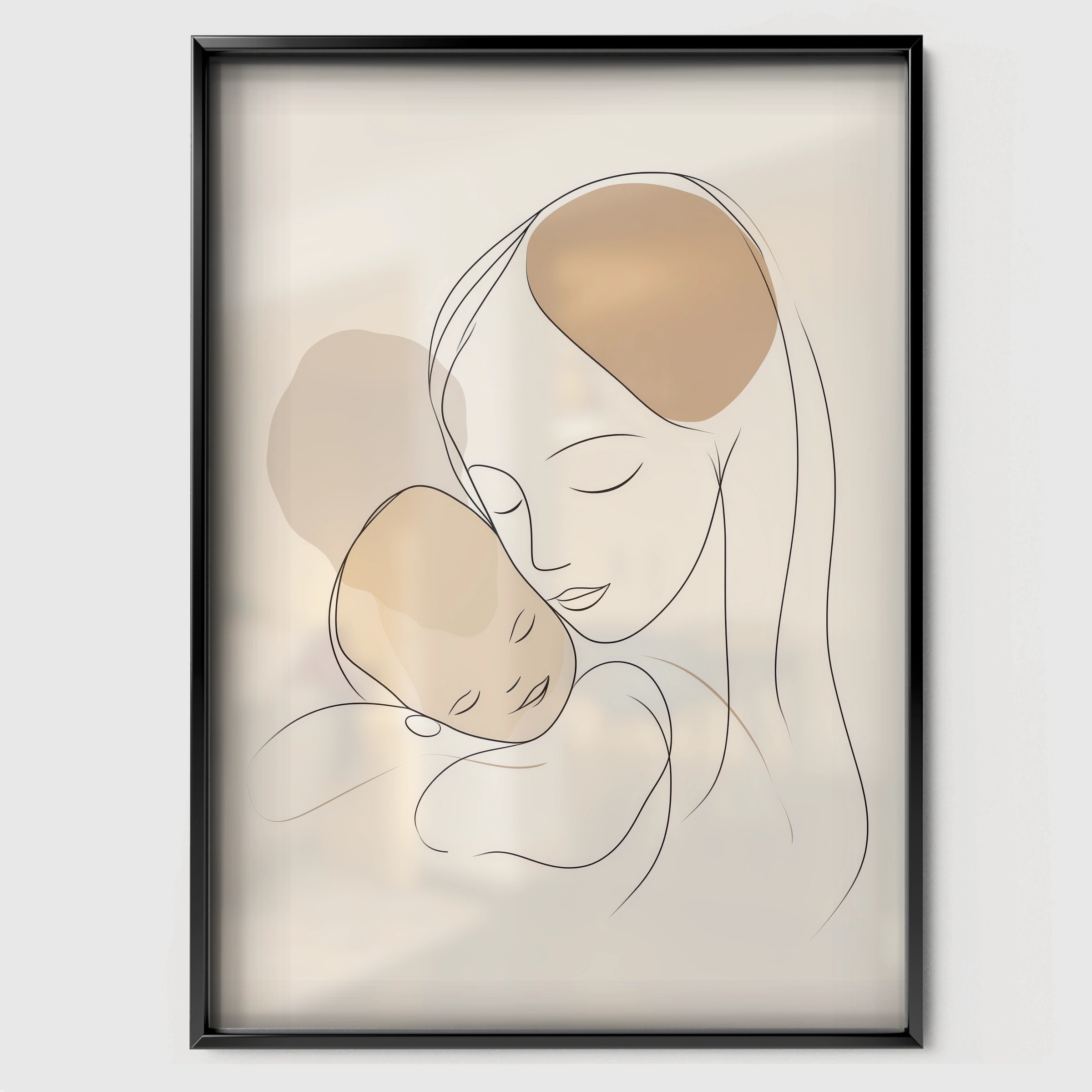 Mother and Child Line Art Nursery Print - black framed nursery wall art print