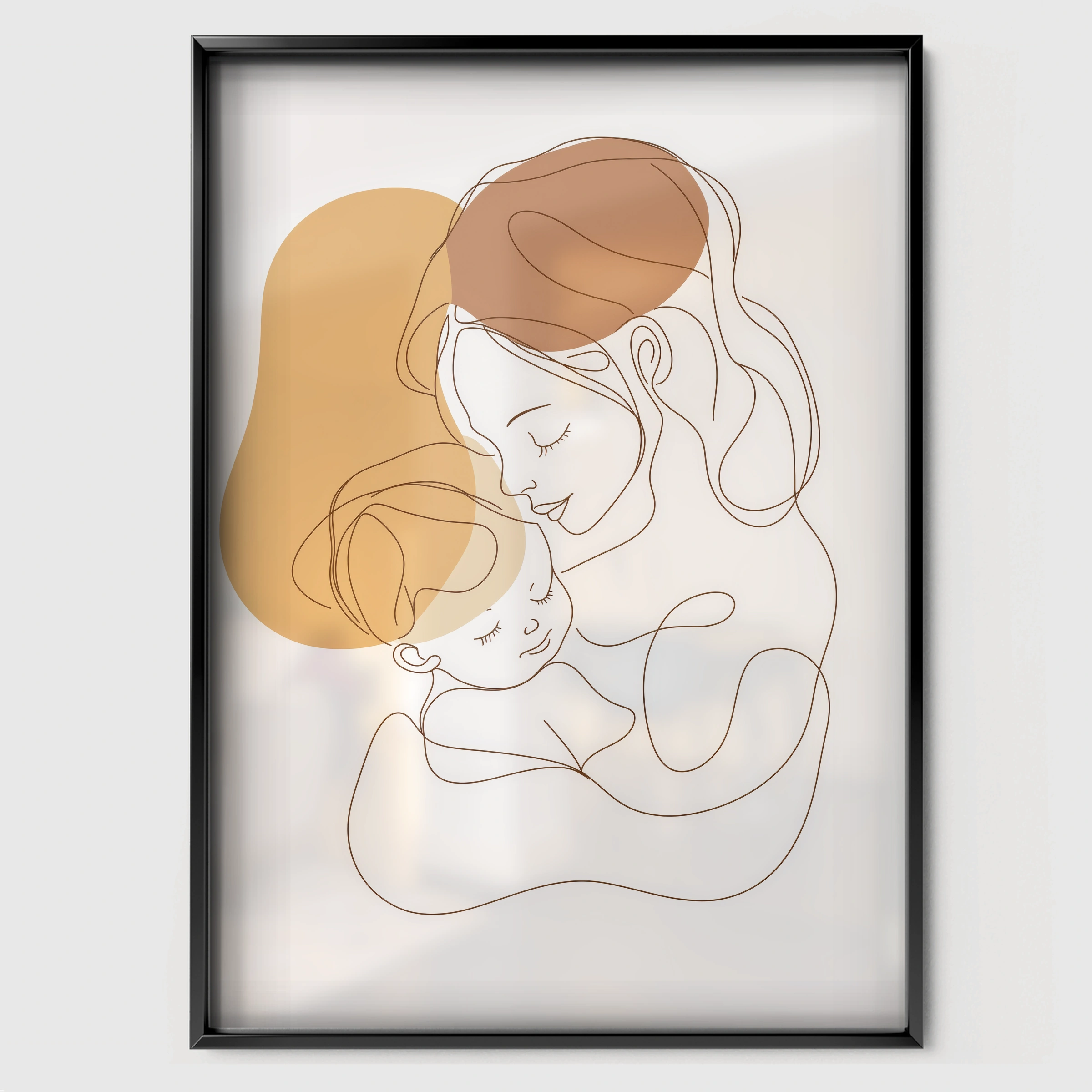 Mother Cradling Baby Nursery Print - black framed nursery wall art print