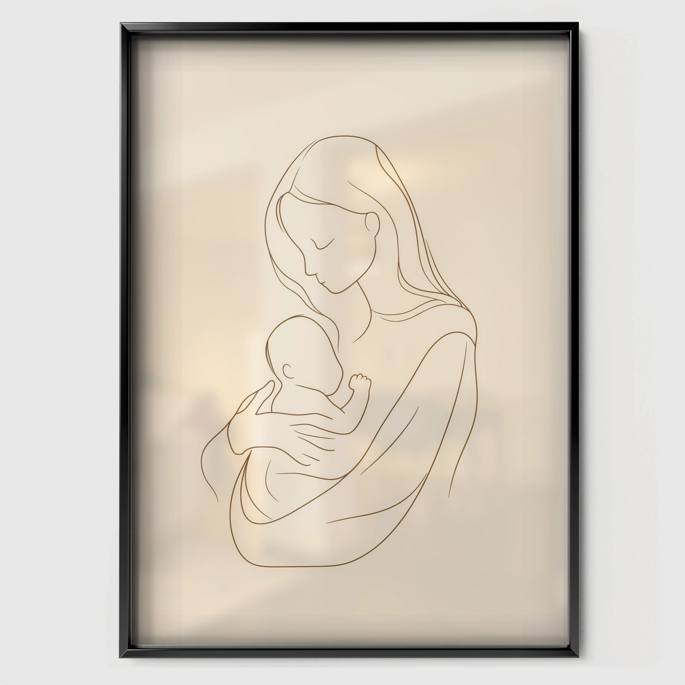 Mother Holding Baby Nursery Print - black framed nursery wall art print
