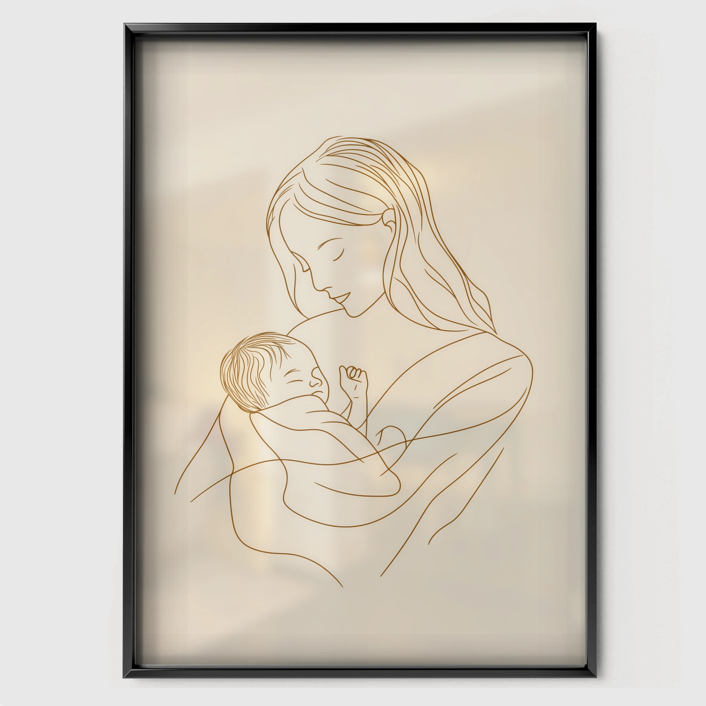 Mother Nursing Line Art Nursery Print - black framed nursery wall art print