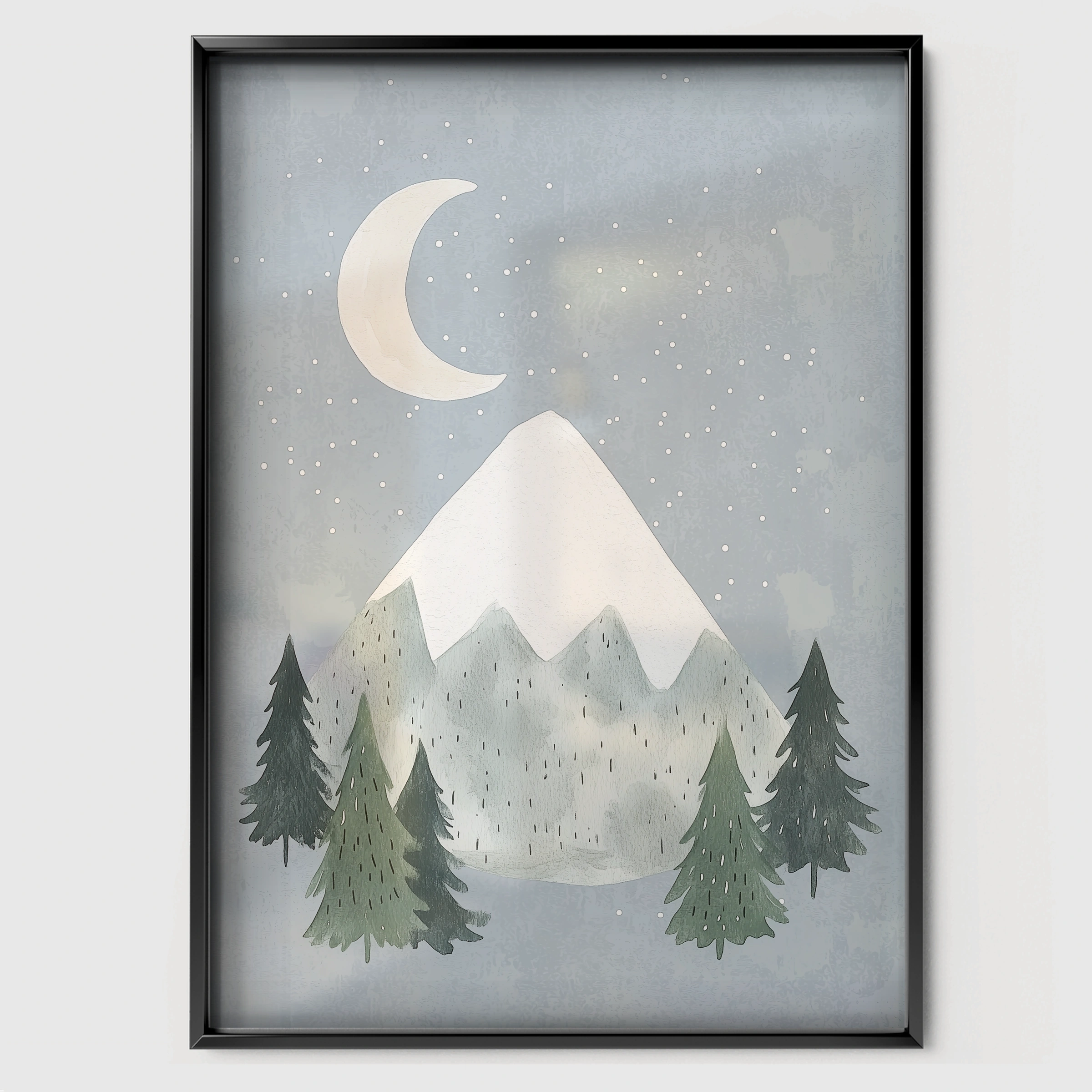 Mountain Moon Nursery Print - black framed nursery wall art print