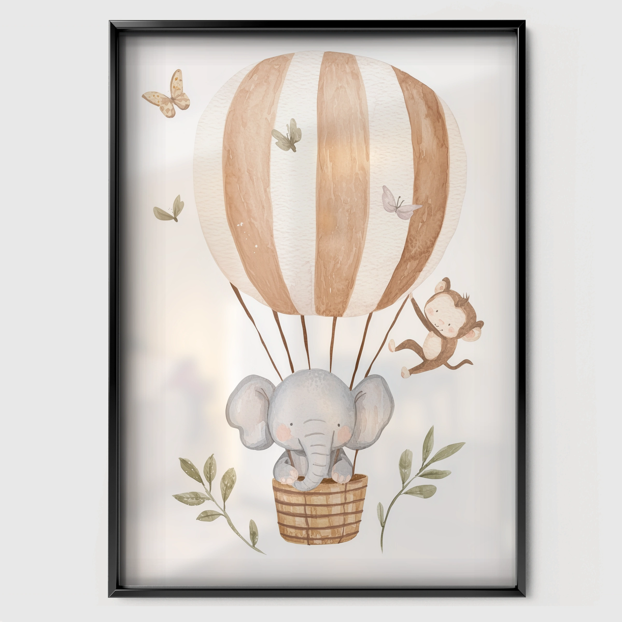 Mouse Balloon Adventure Nursery Print - black framed nursery wall art print