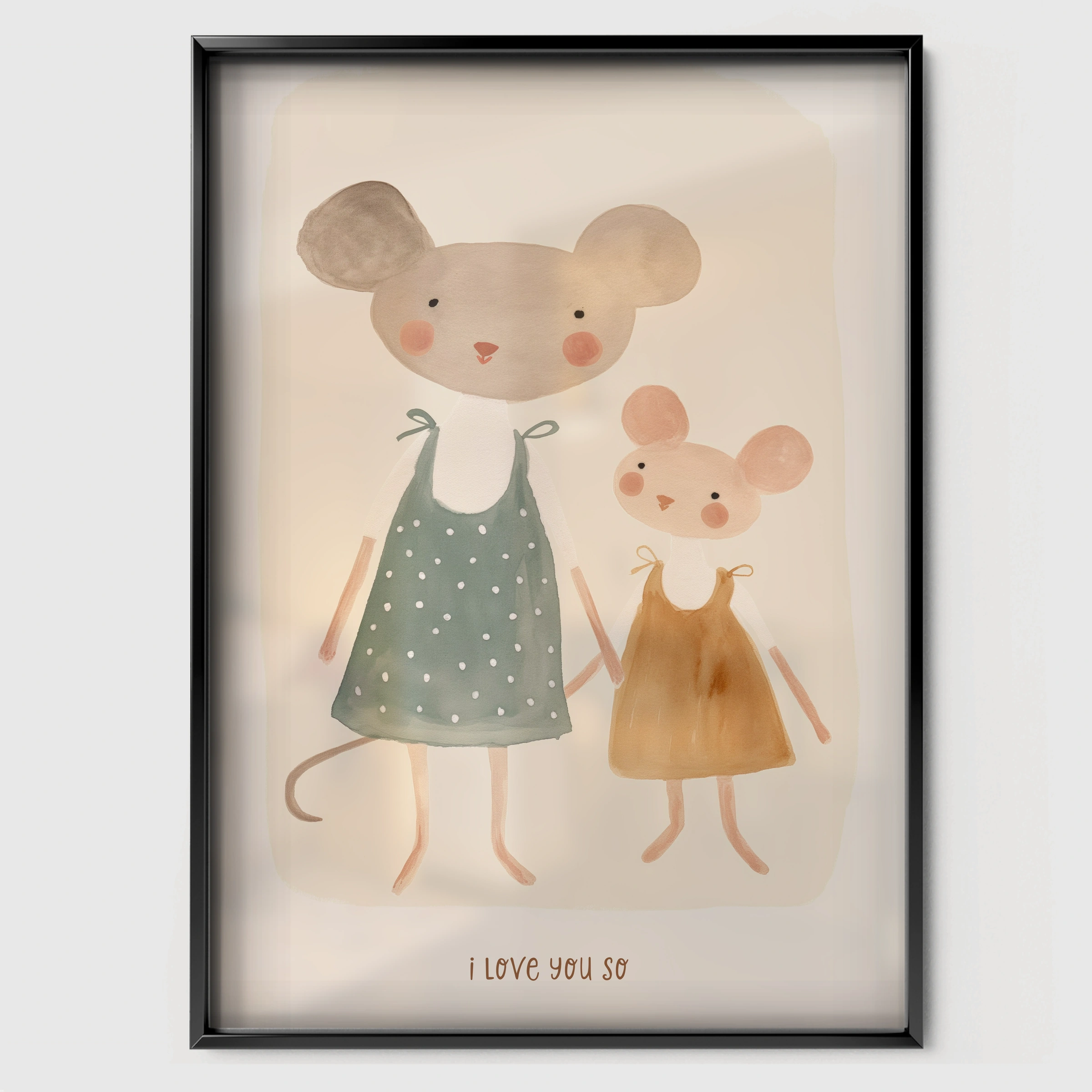 Mouse Family Nursery Print - black framed nursery wall art print