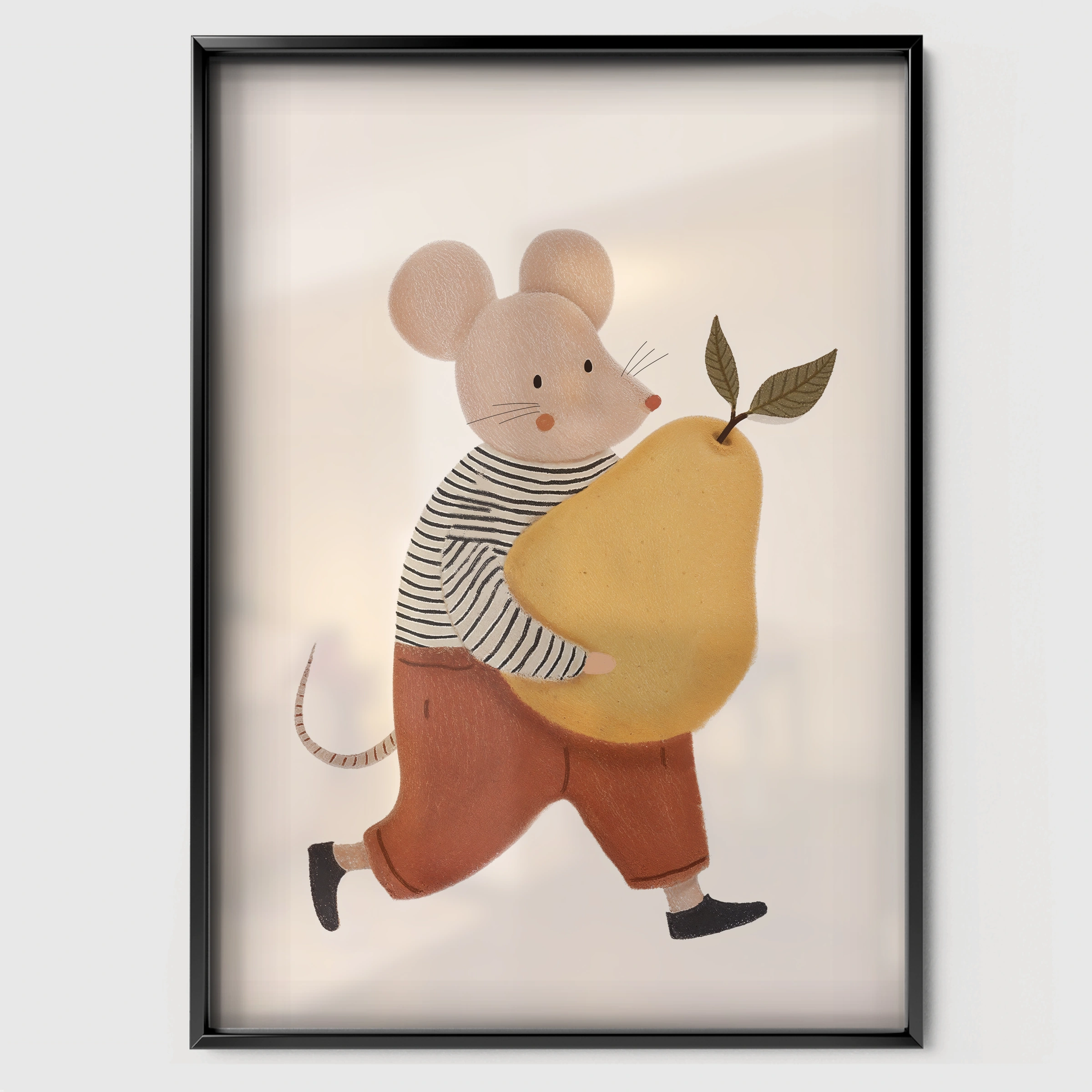 Mouse with an Acorn Nursery Print - black framed nursery wall art print