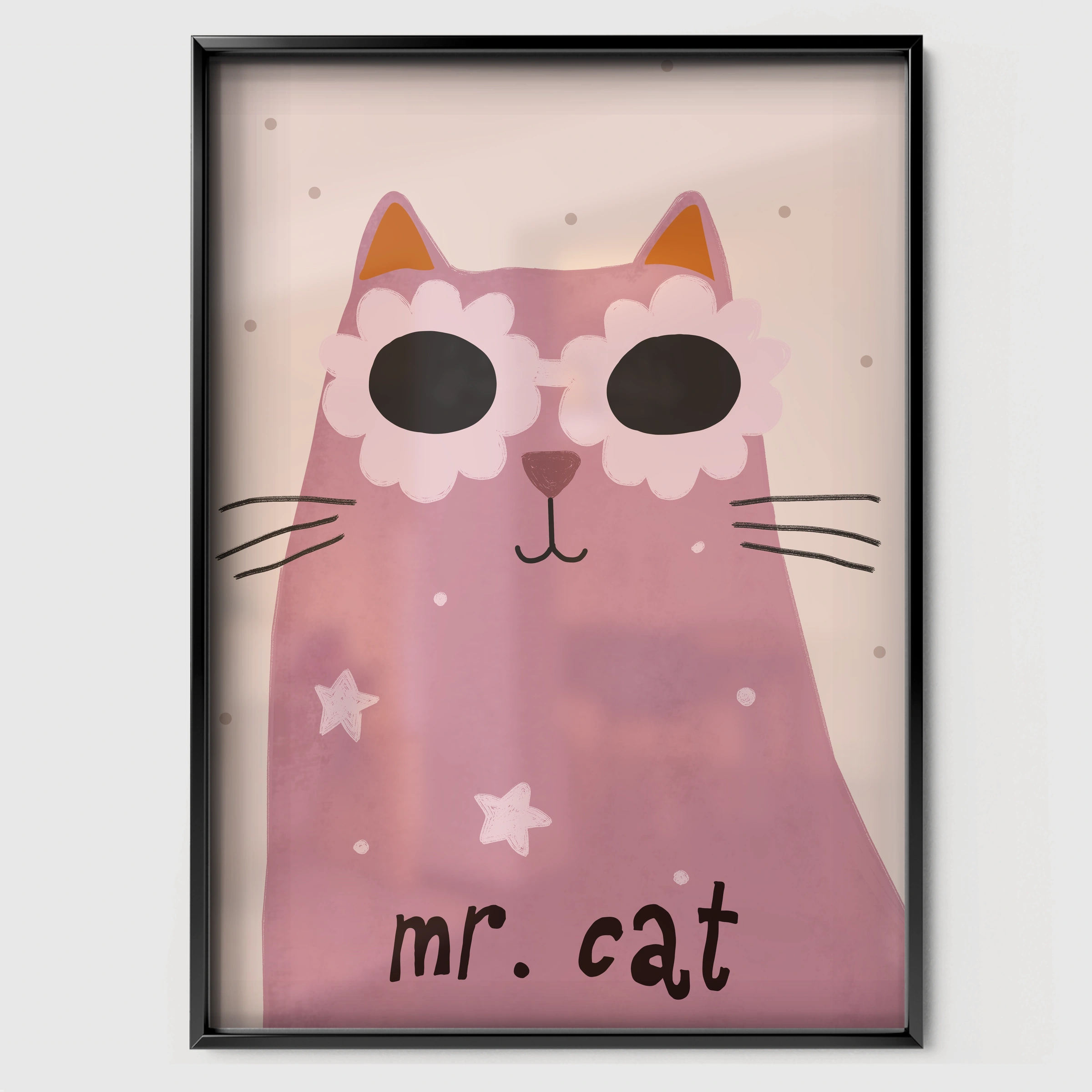 Mr Cat Nursery Print - black framed nursery wall art print