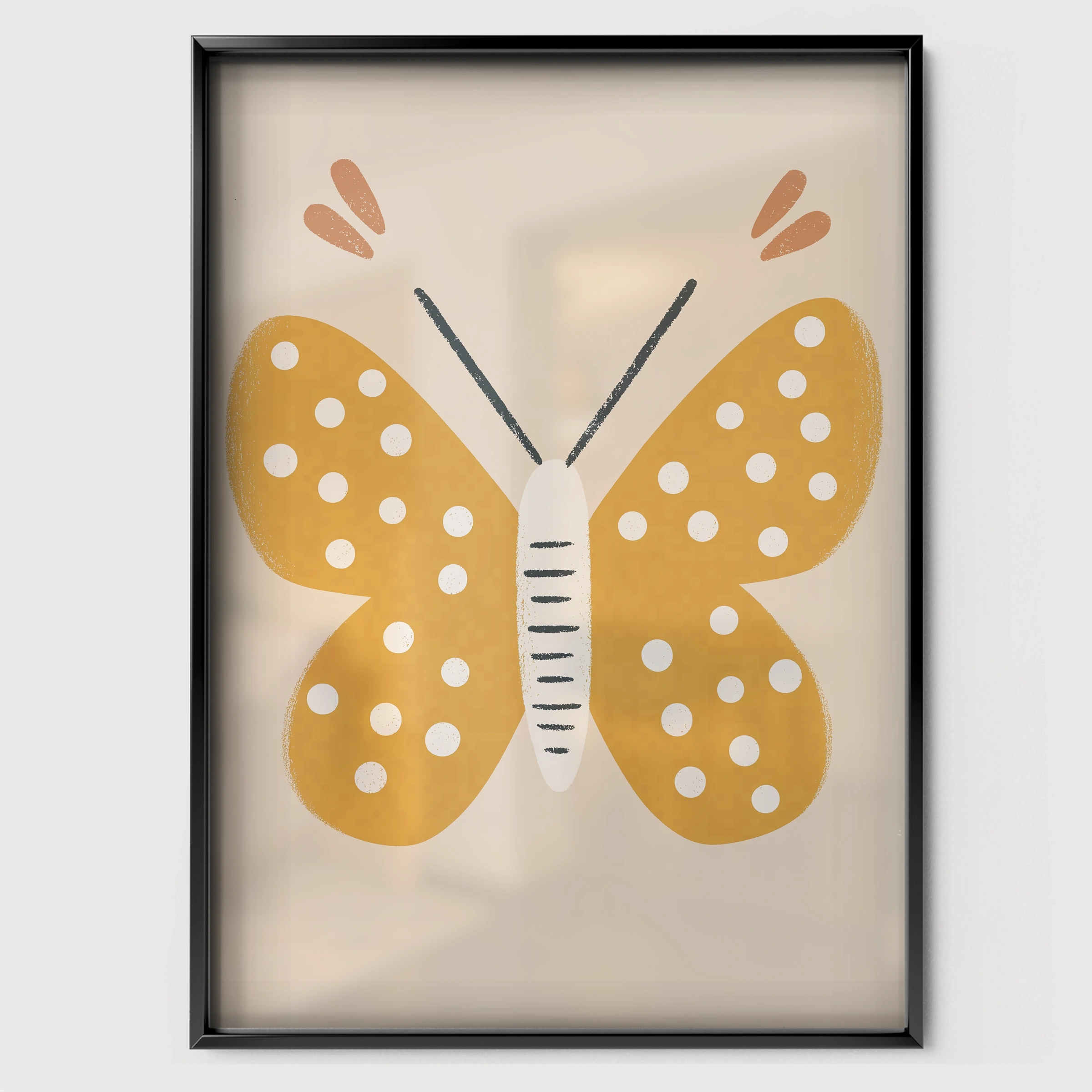 Mustard Butterfly Nursery Print - black framed nursery wall art print