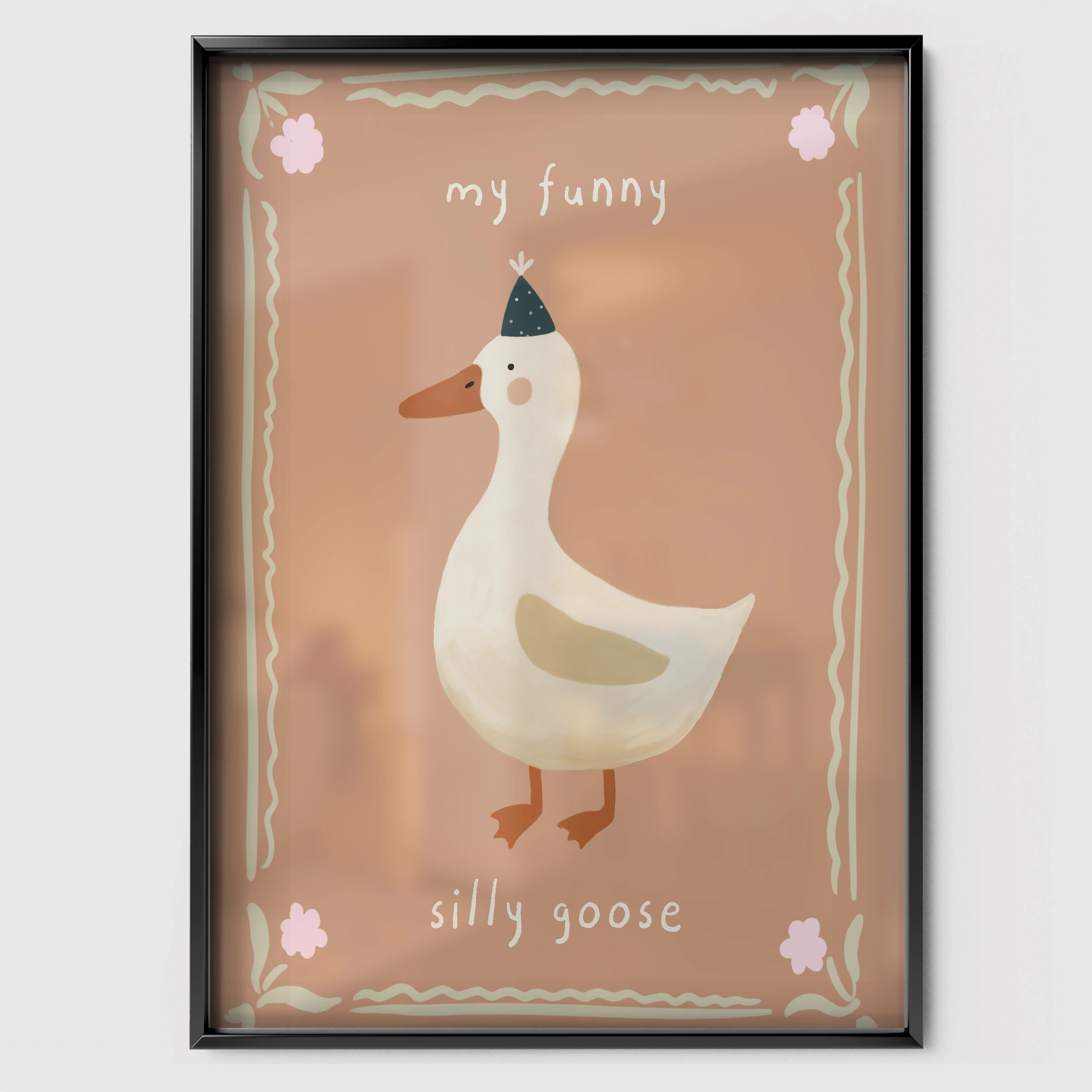 My Funny Silly Goose Nursery Print - black framed nursery wall art print